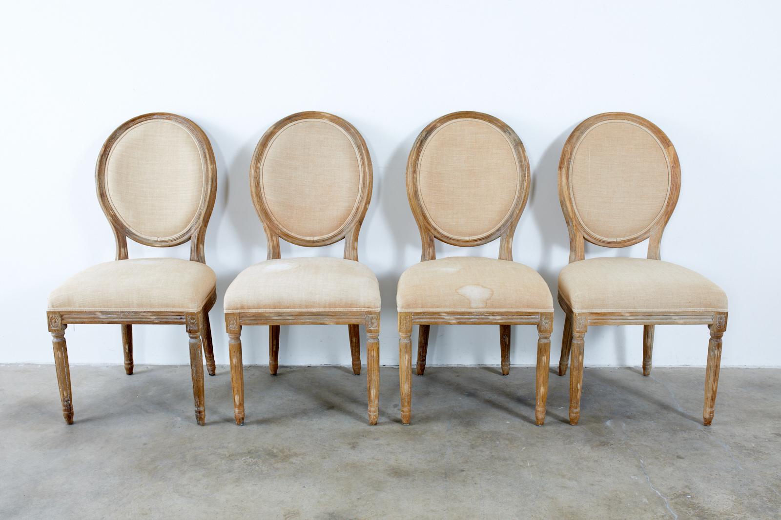 Set of Ten French Louis XVI Style Oak Dining Chairs 9