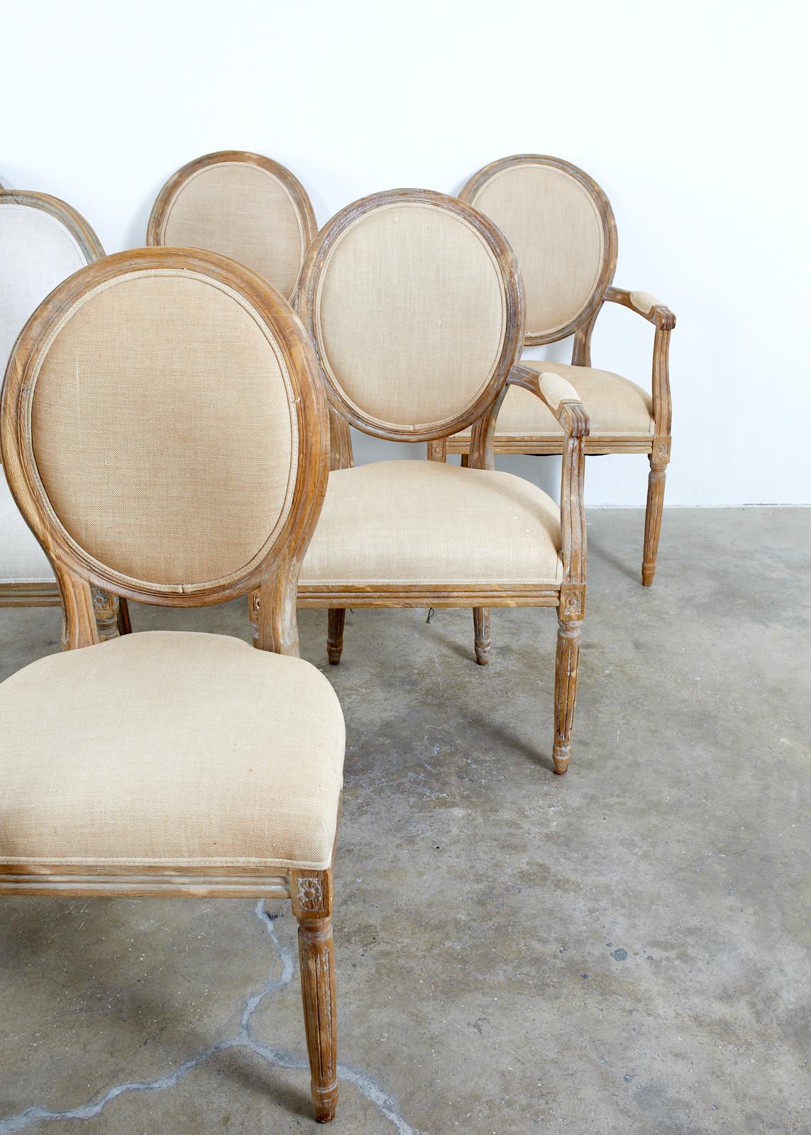 20th Century Set of Ten French Louis XVI Style Oak Dining Chairs