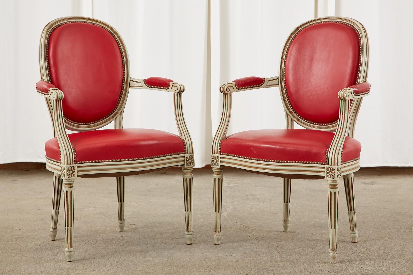 20th Century Set of Ten French Louis XVI Style Painted Dining Chairs