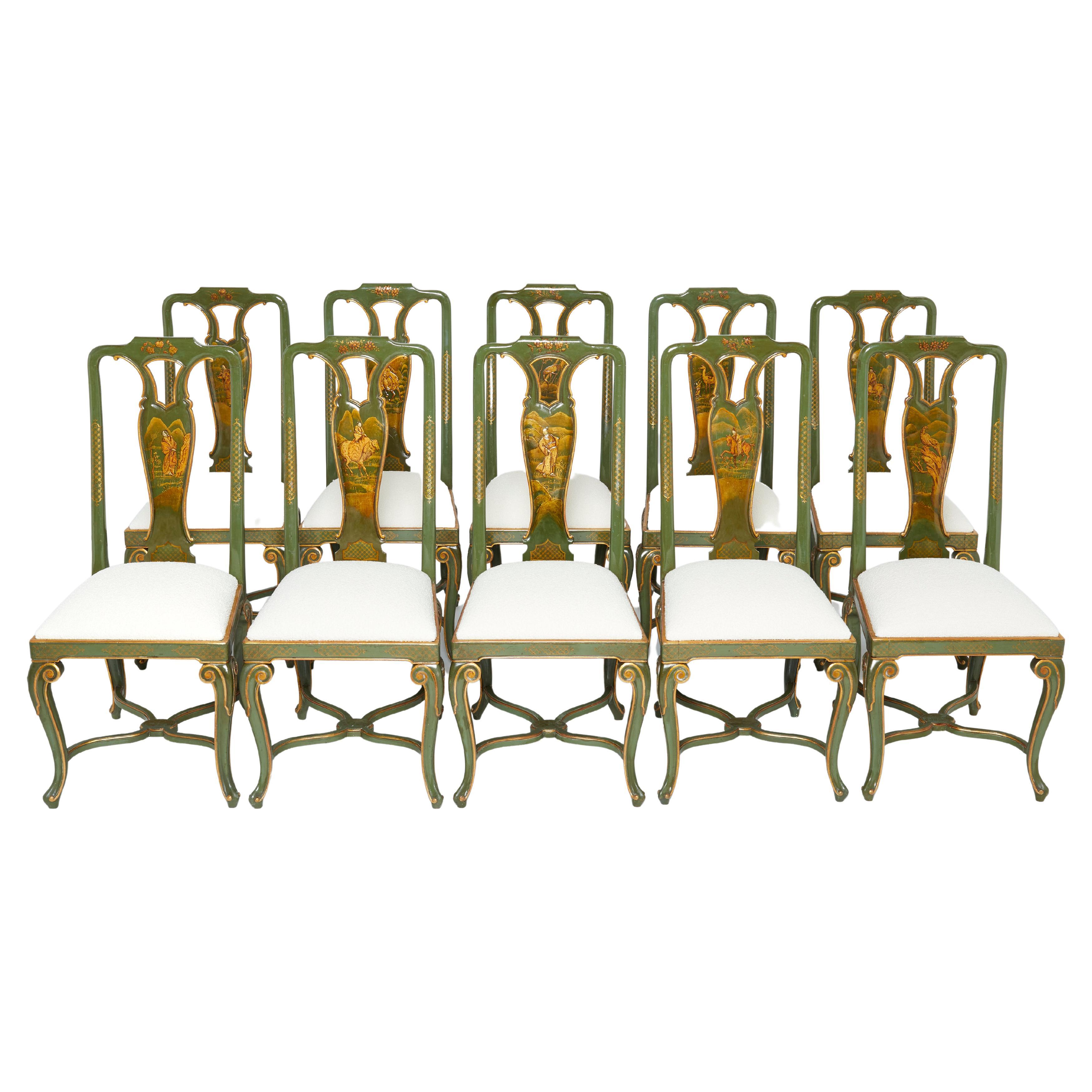 Set of Ten French Maison Jansen Queen Anne Style Chairs, 1940s