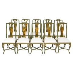 Set of Ten French Maison Jansen Queen Anne Style Chairs, 1940s