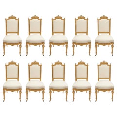Set of Ten French Mid-19th Century Louis XVI Style Giltwood Dining Chairs