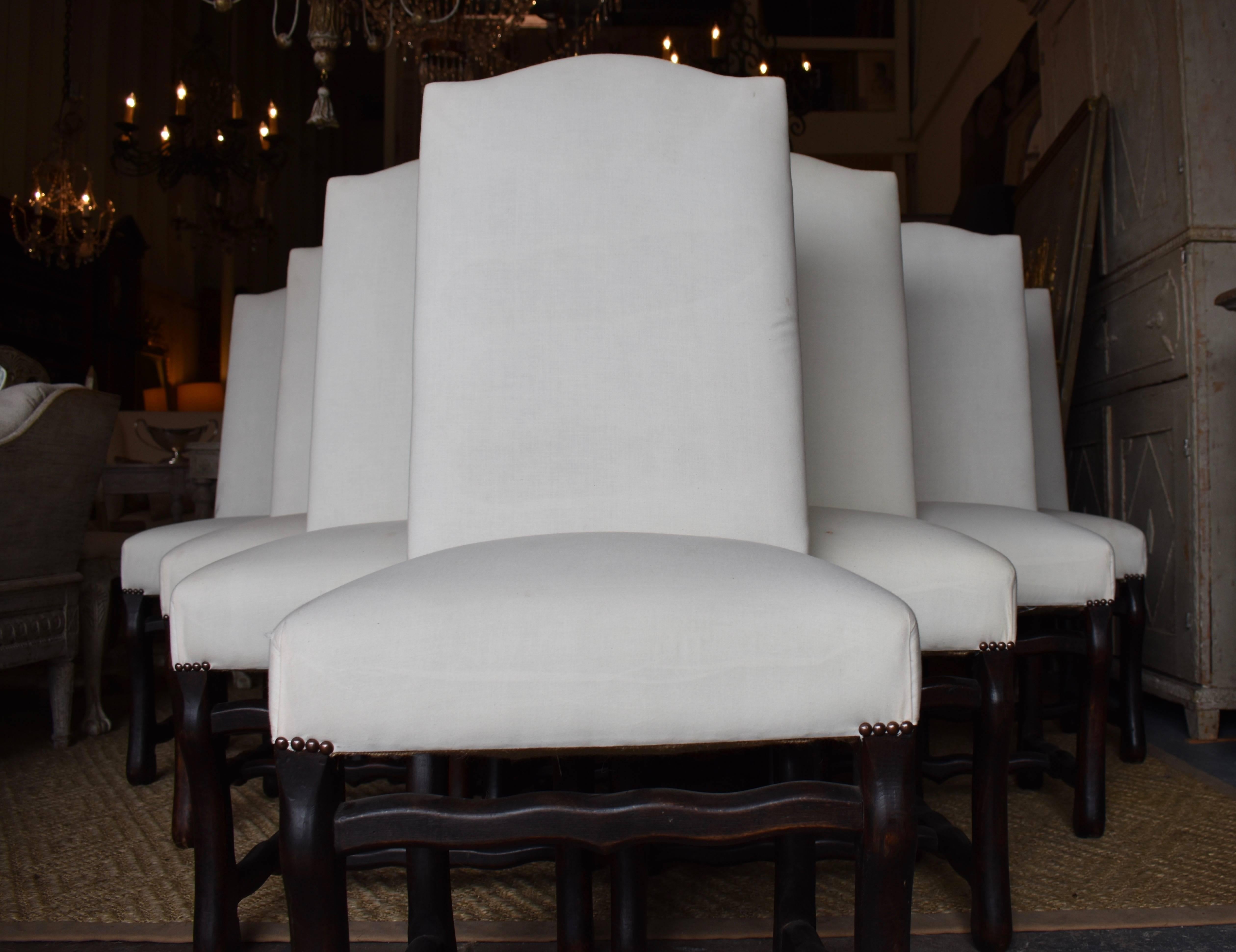 Contemporary Set of Ten French Os de Mouton Dining Chairs For Sale