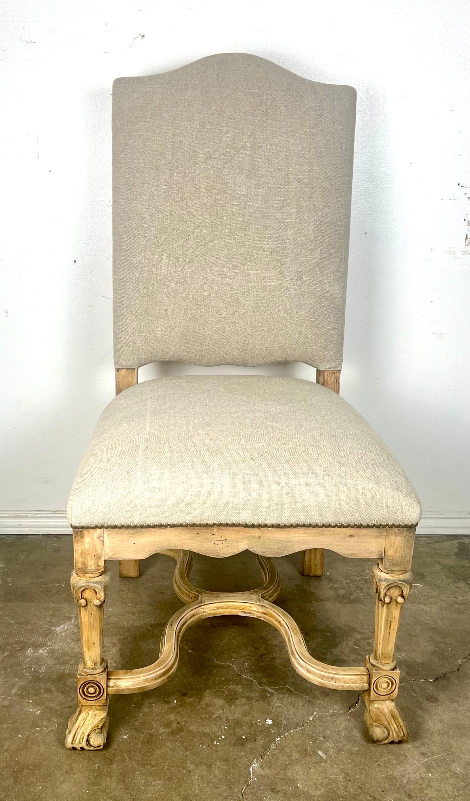 Set of Ten French Provincial Linen Upholstered Dining Chairs For Sale 8