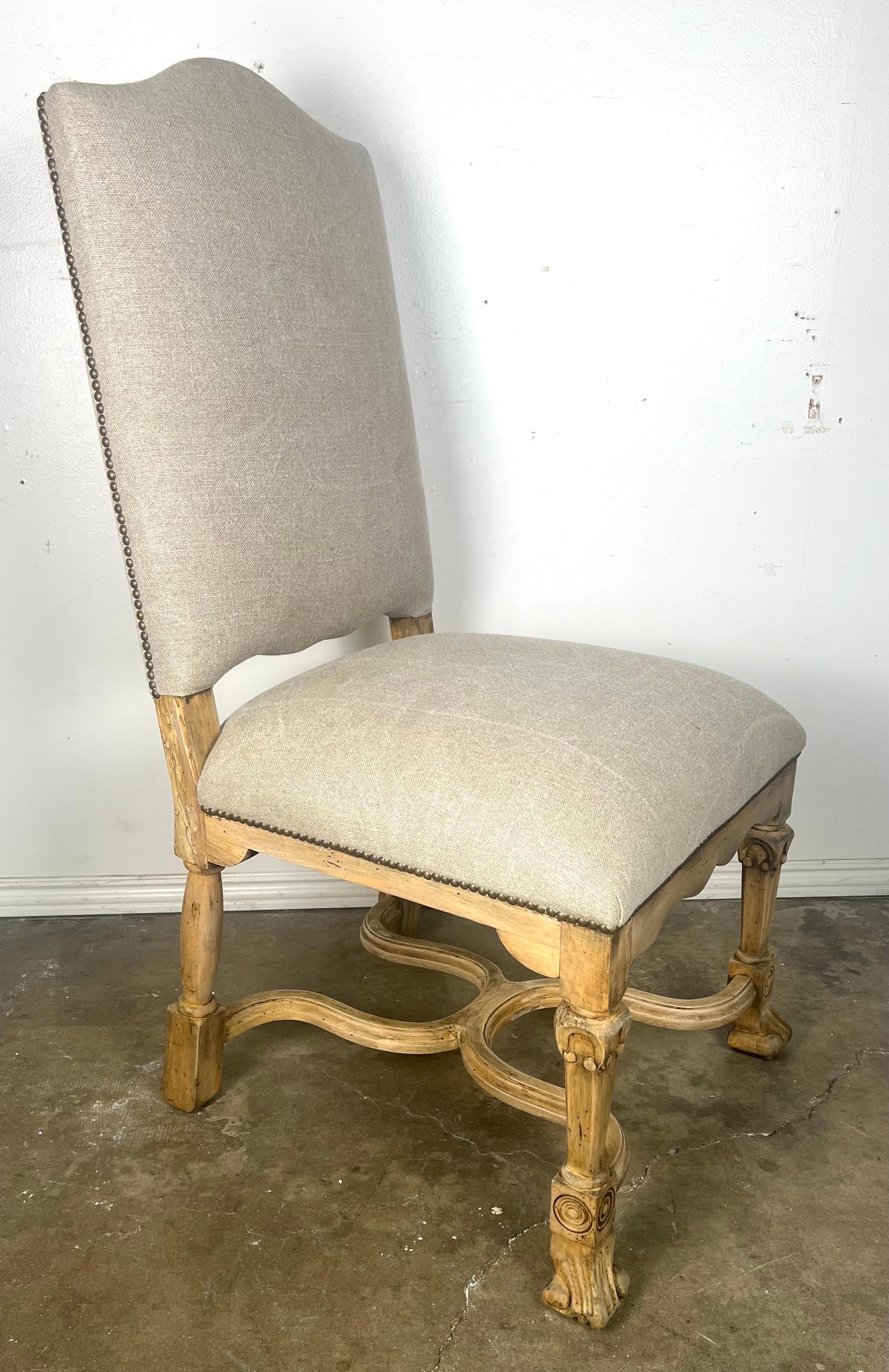 Set of Ten French Provincial Linen Upholstered Dining Chairs For Sale 12
