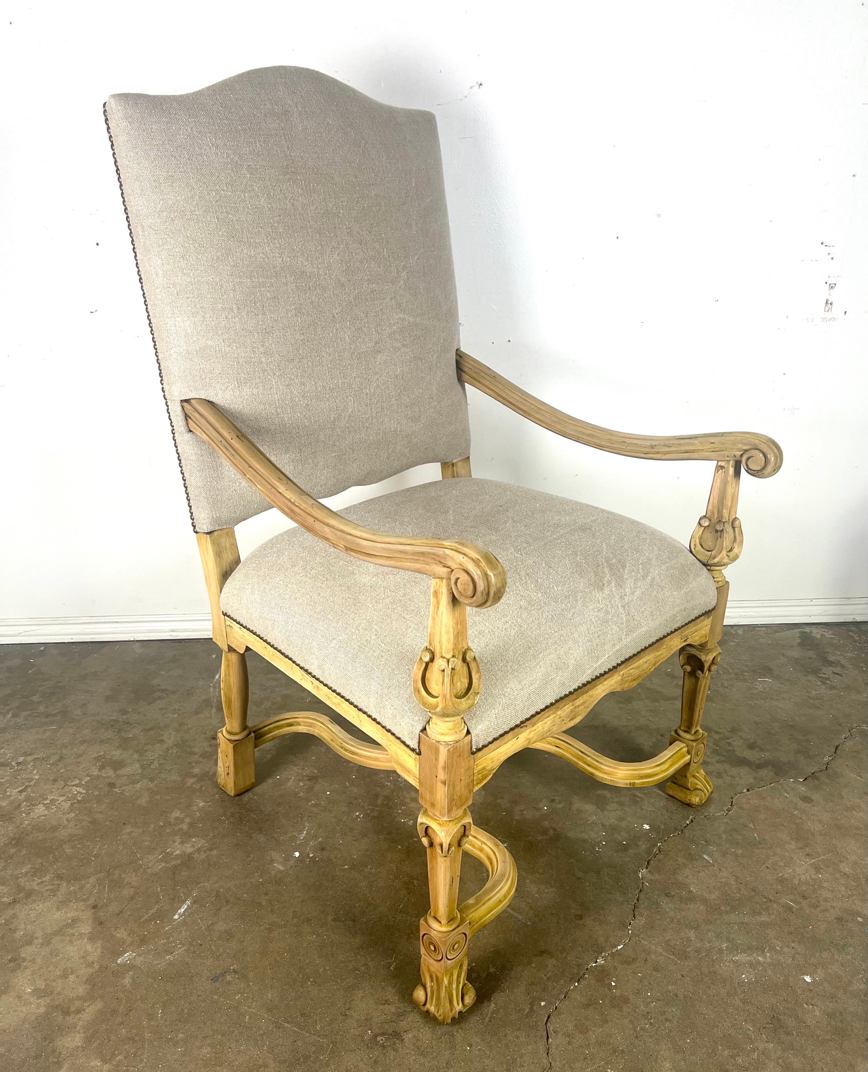 20th Century Set of Ten French Provincial Linen Upholstered Dining Chairs For Sale