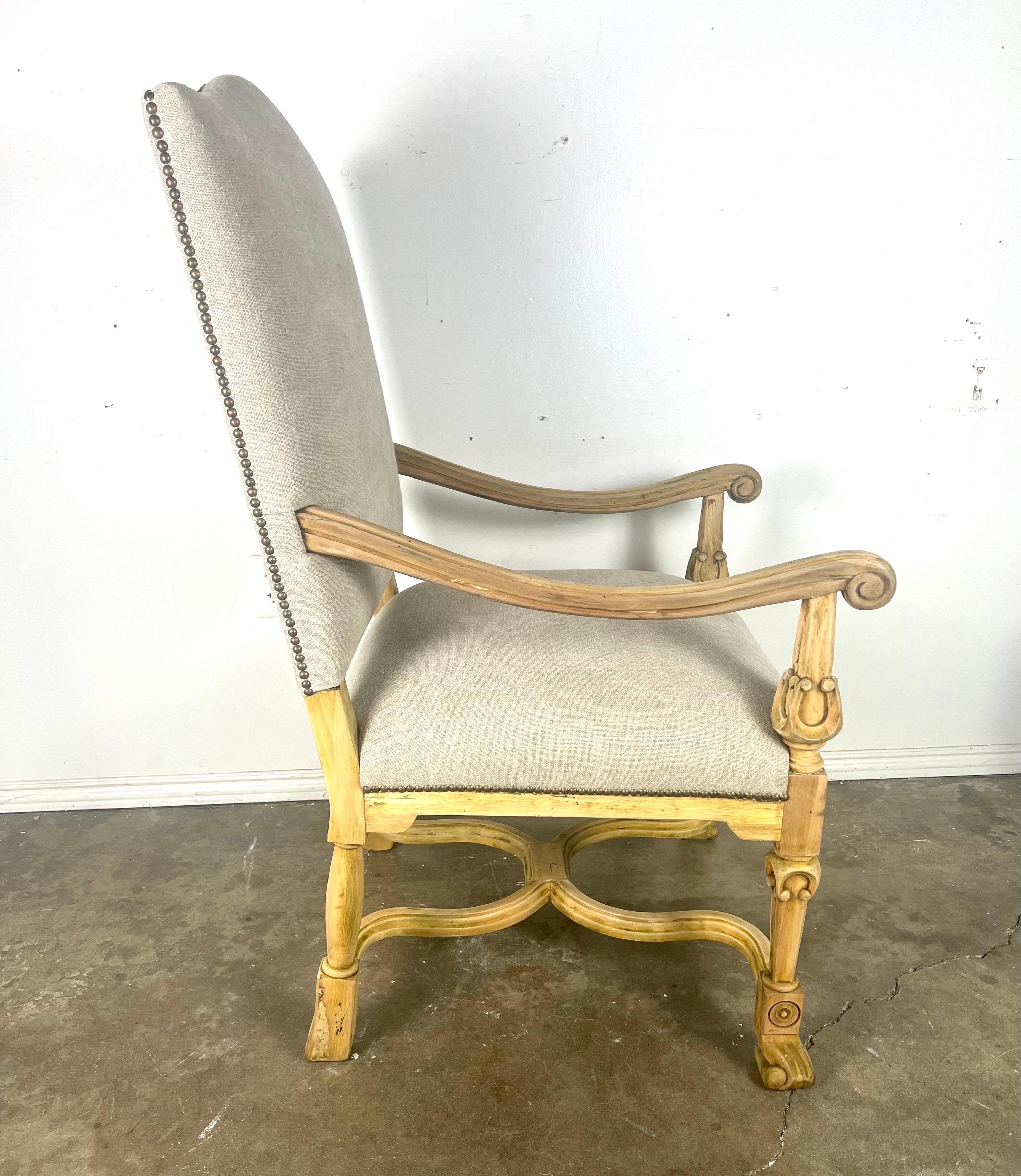 Set of Ten French Provincial Linen Upholstered Dining Chairs For Sale 2