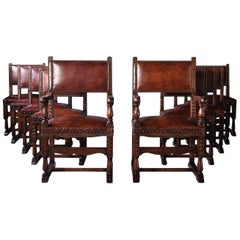 Ensemble de dix chaises à manger en cuir de style français et espagnol