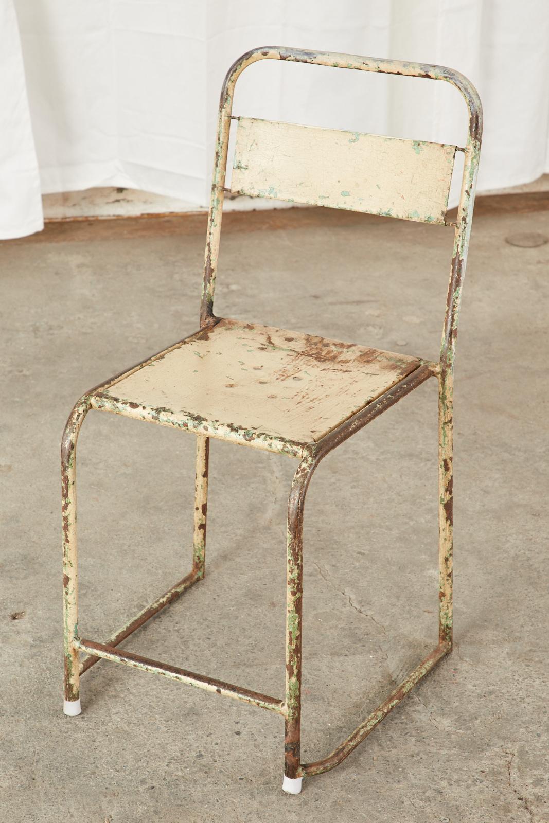 Set of Ten French Stackable Metal Bistro Cafe Chairs 4