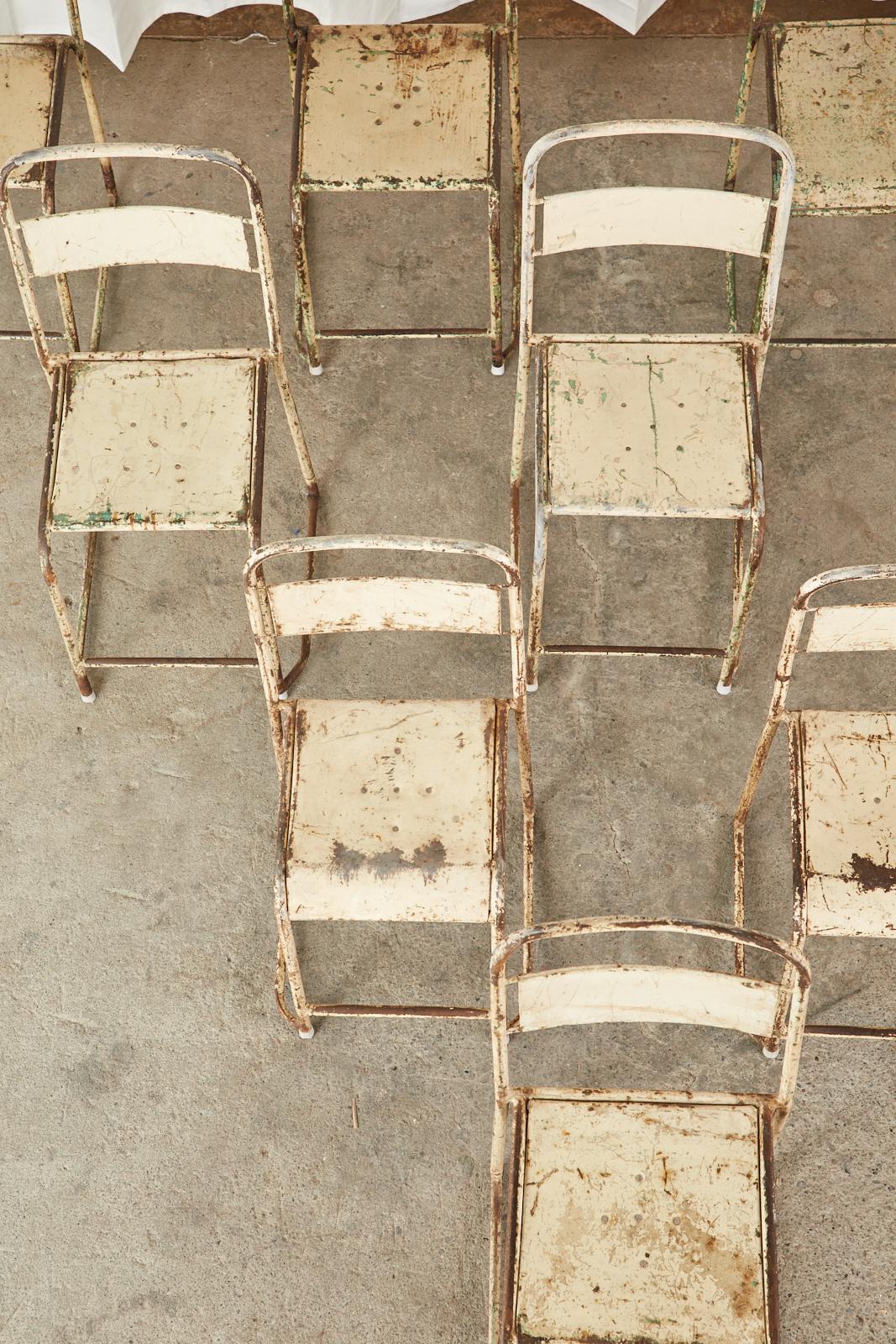 Industrial Set of Ten French Stackable Metal Bistro Cafe Chairs