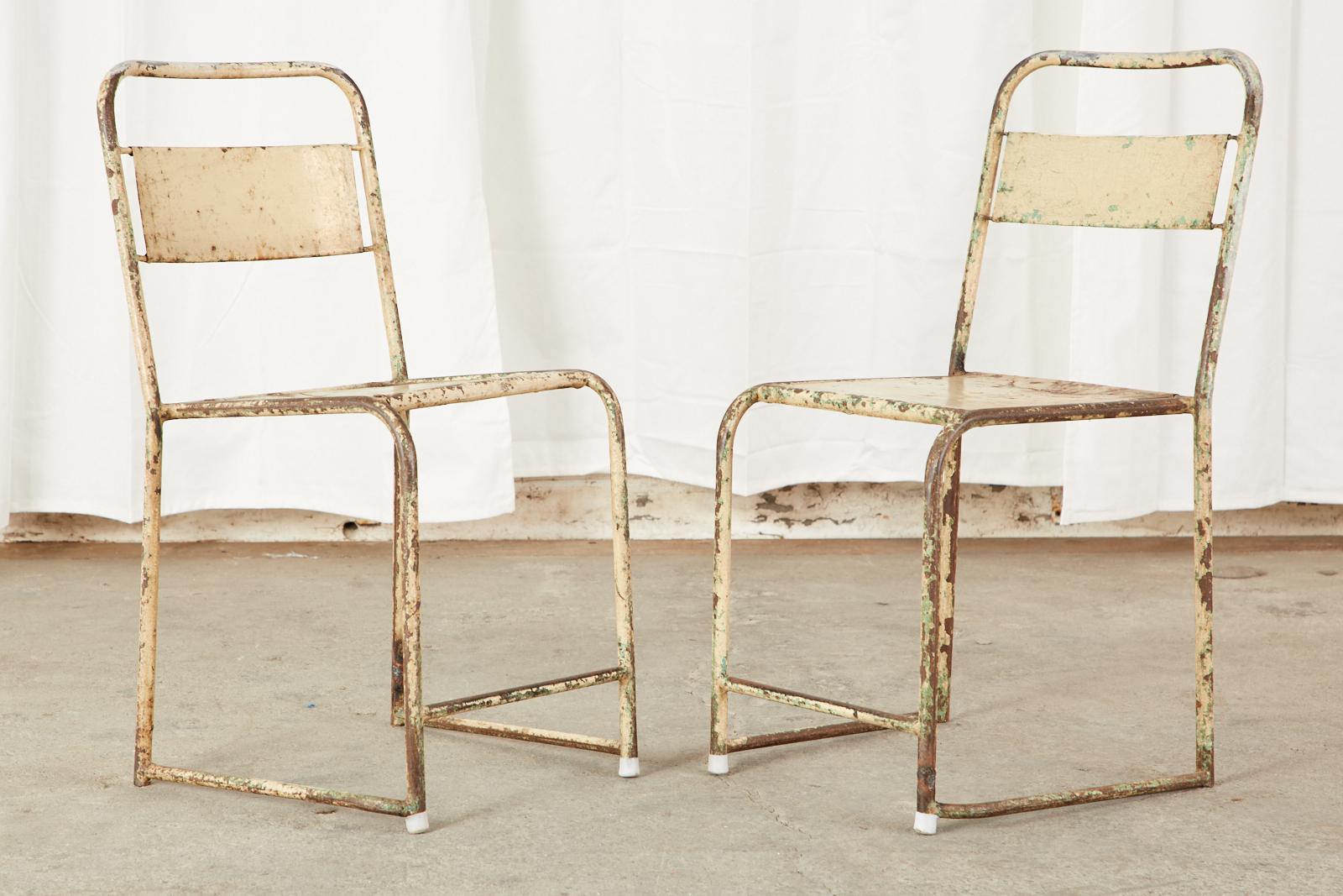 Set of Ten French Stackable Metal Bistro Cafe Chairs In Distressed Condition In Rio Vista, CA