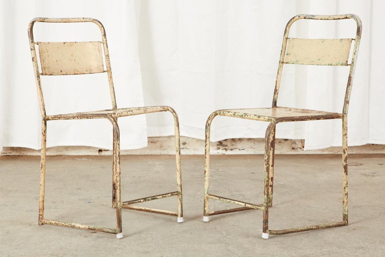 20th Century Set of Ten French Stackable Metal Bistro Cafe Chairs For Sale