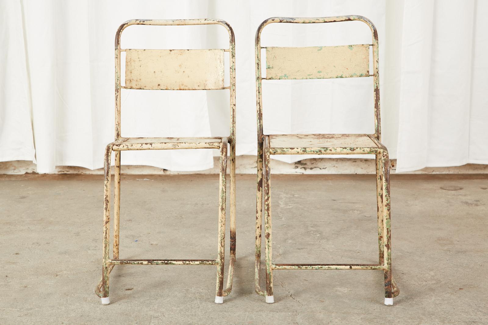 20th Century Set of Ten French Stackable Metal Bistro Cafe Chairs