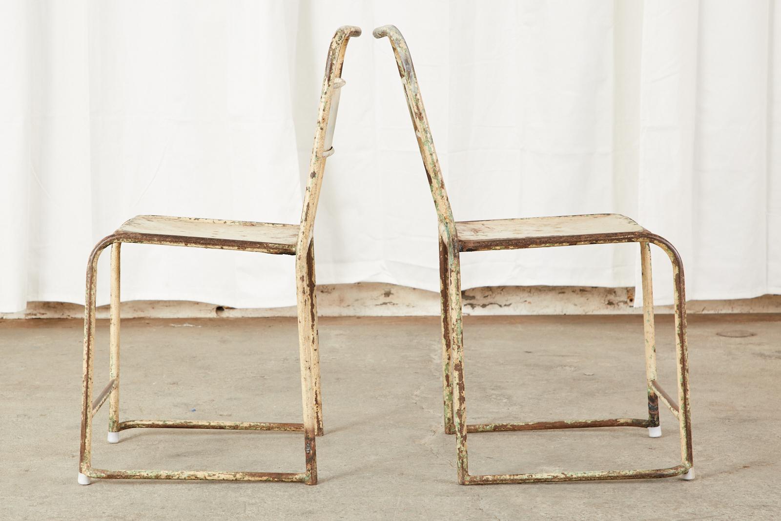 Set of Ten French Stackable Metal Bistro Cafe Chairs 2