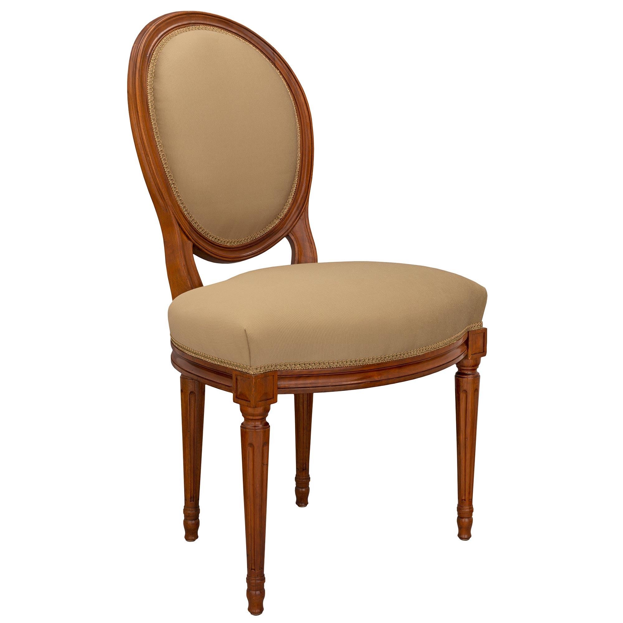 Set of Ten French Turn of the Century Louis XVI Style Solid Walnut Dining Chair In Good Condition For Sale In West Palm Beach, FL