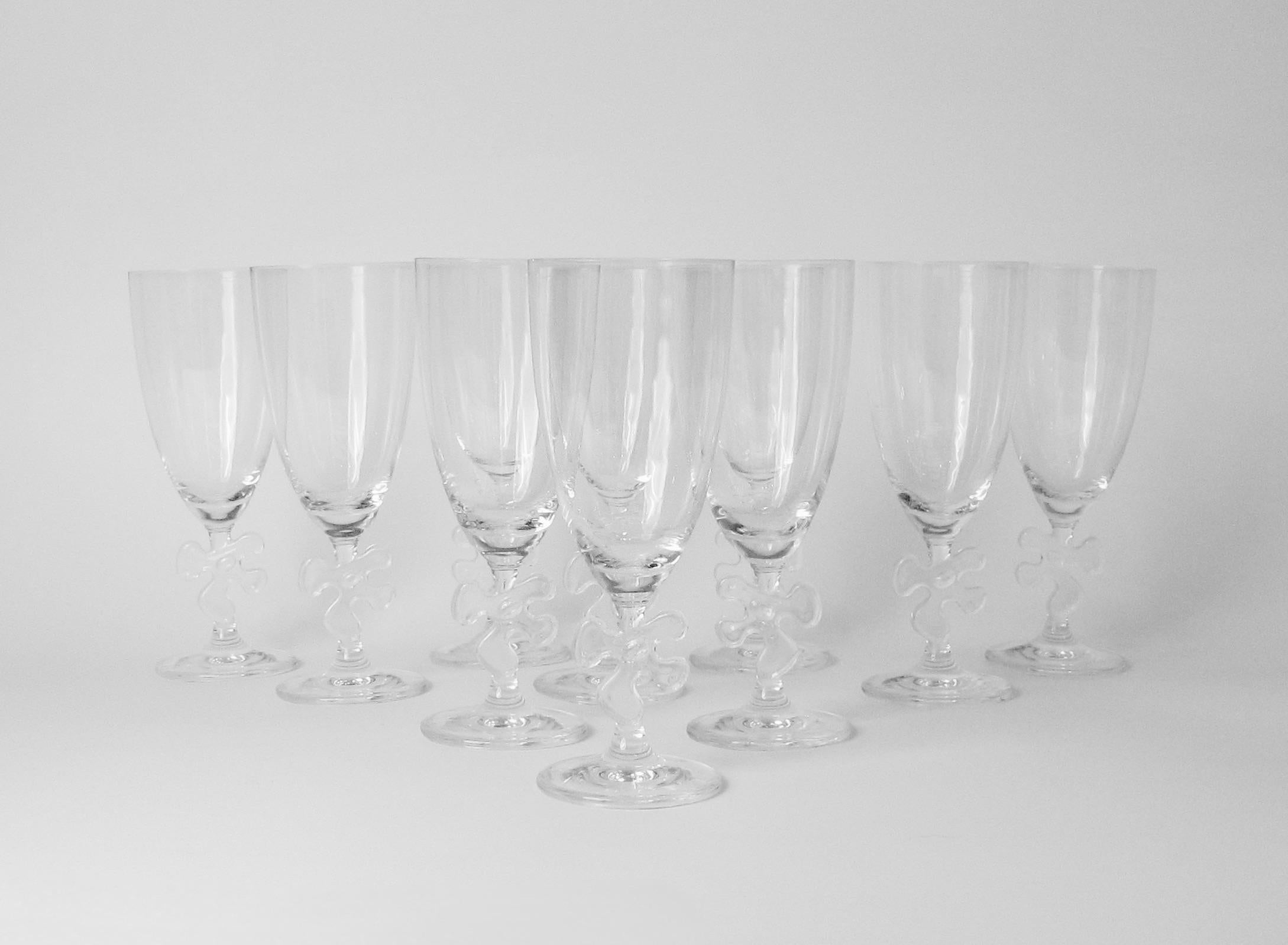 American Set of Ten Fun and Fancy Marc Aurel Water Glasses with Jigsaw Stem For Sale