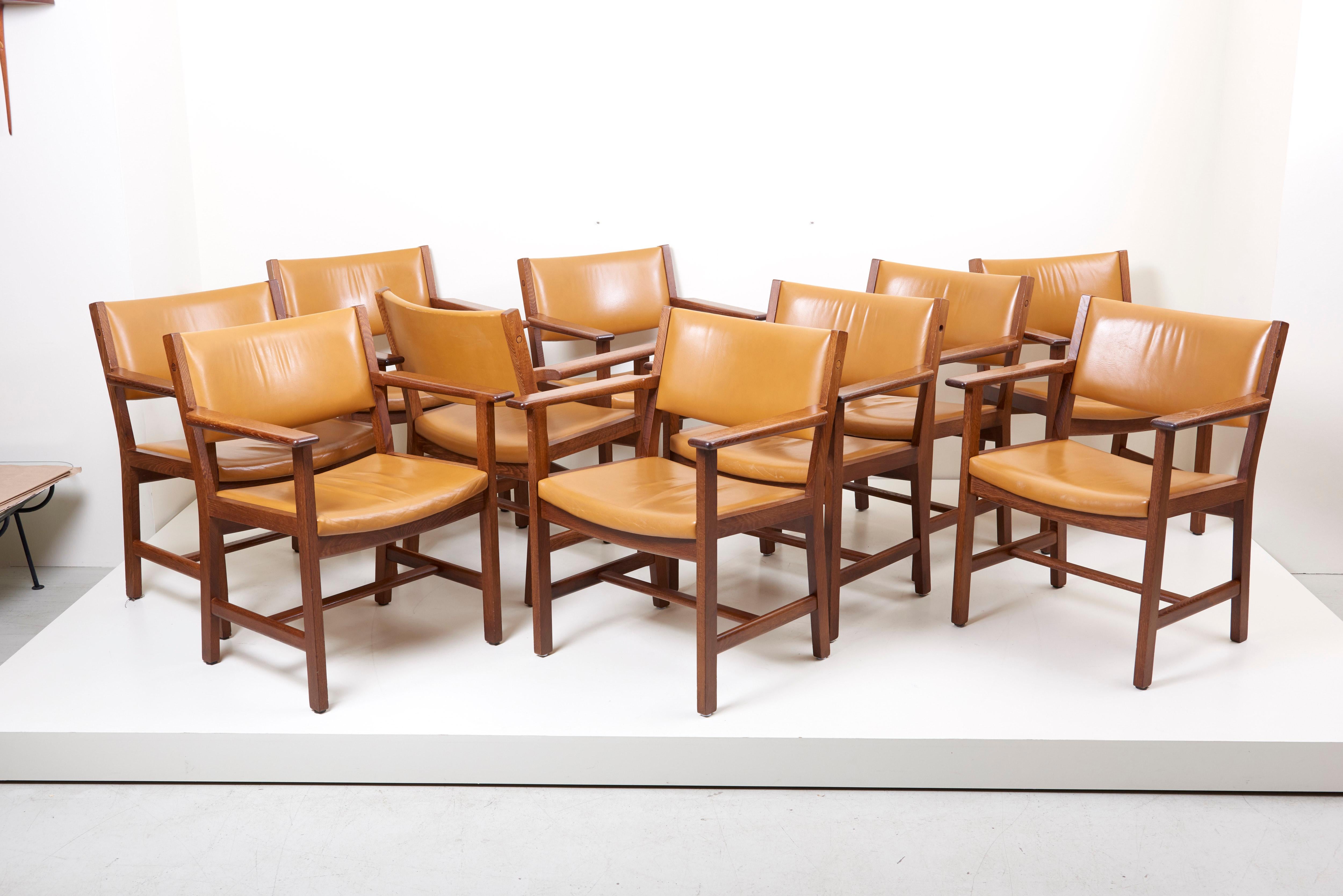 Danish Set of Ten GE 1960s Armchairs in Leather by Hans Wegner for by GETAMA, Denmark