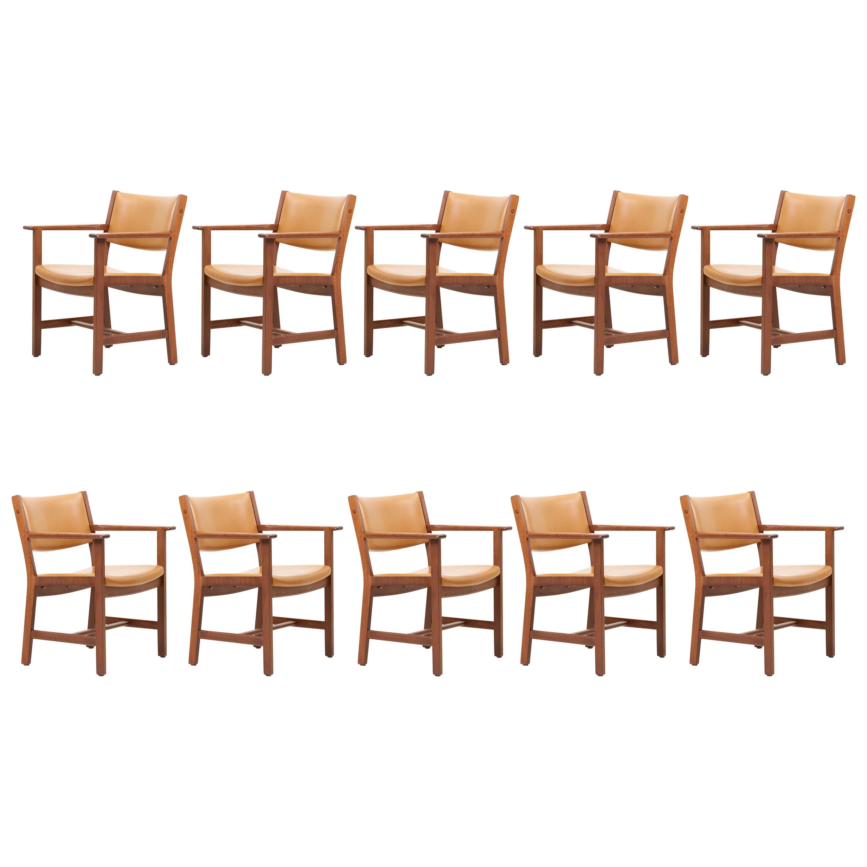 Set of Ten GE 1960s Armchairs in Leather by Hans Wegner for by GETAMA, Denmark