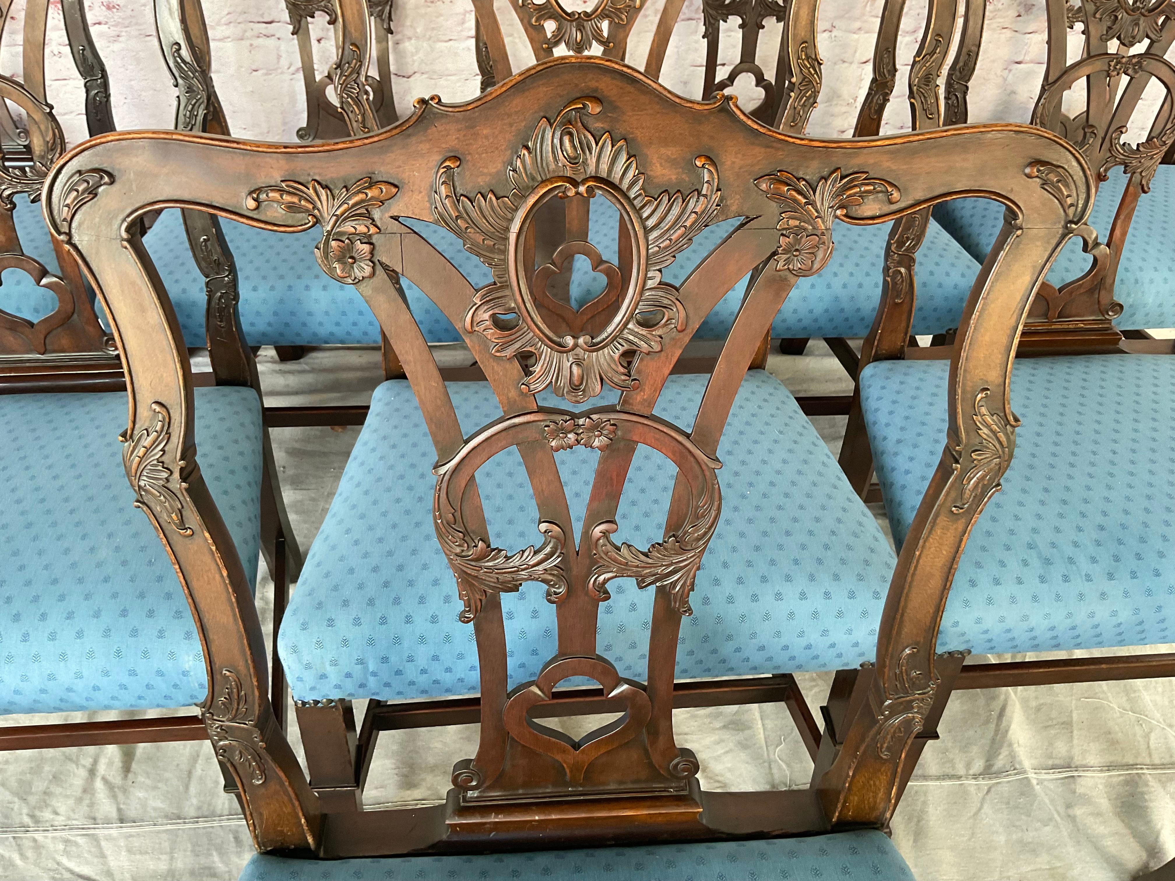Set of Ten George III Style Chippendale Dining Chairs For Sale 4