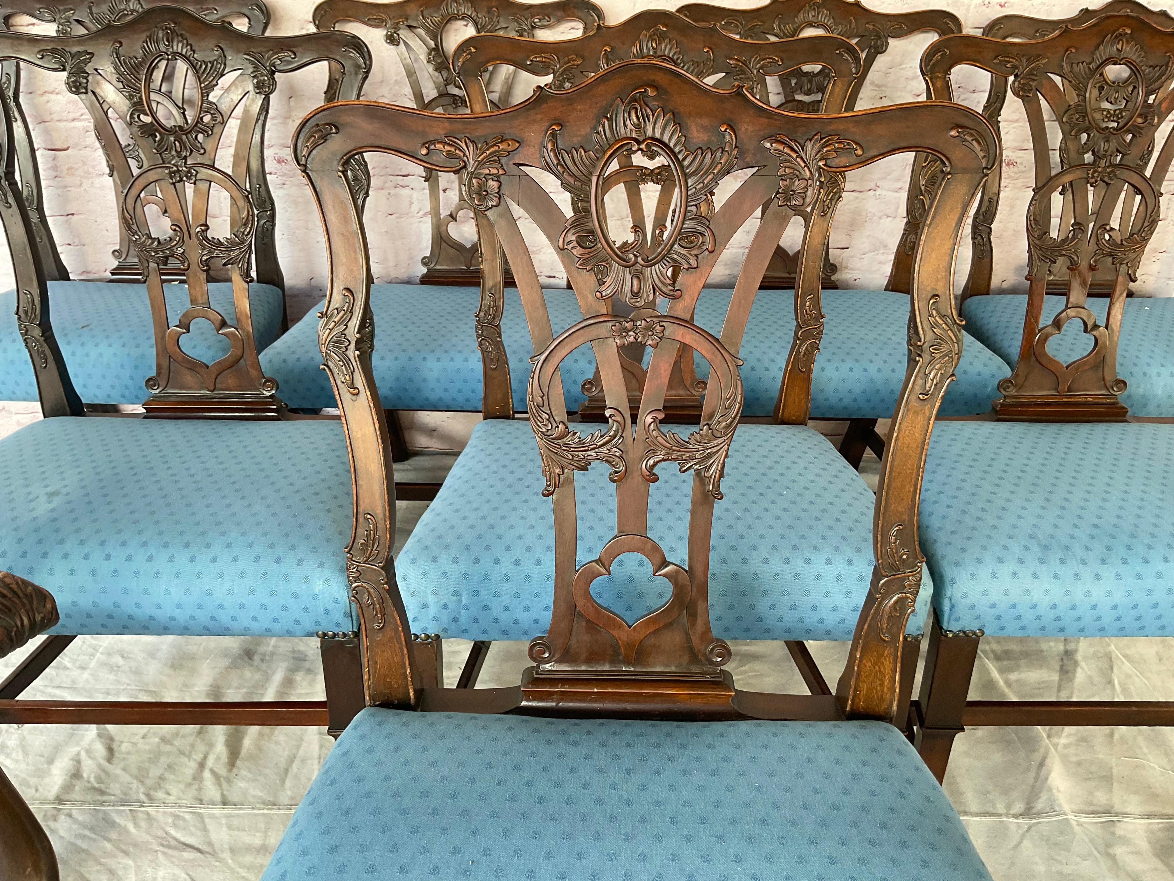 Set of Ten George III Style Chippendale Dining Chairs For Sale 9