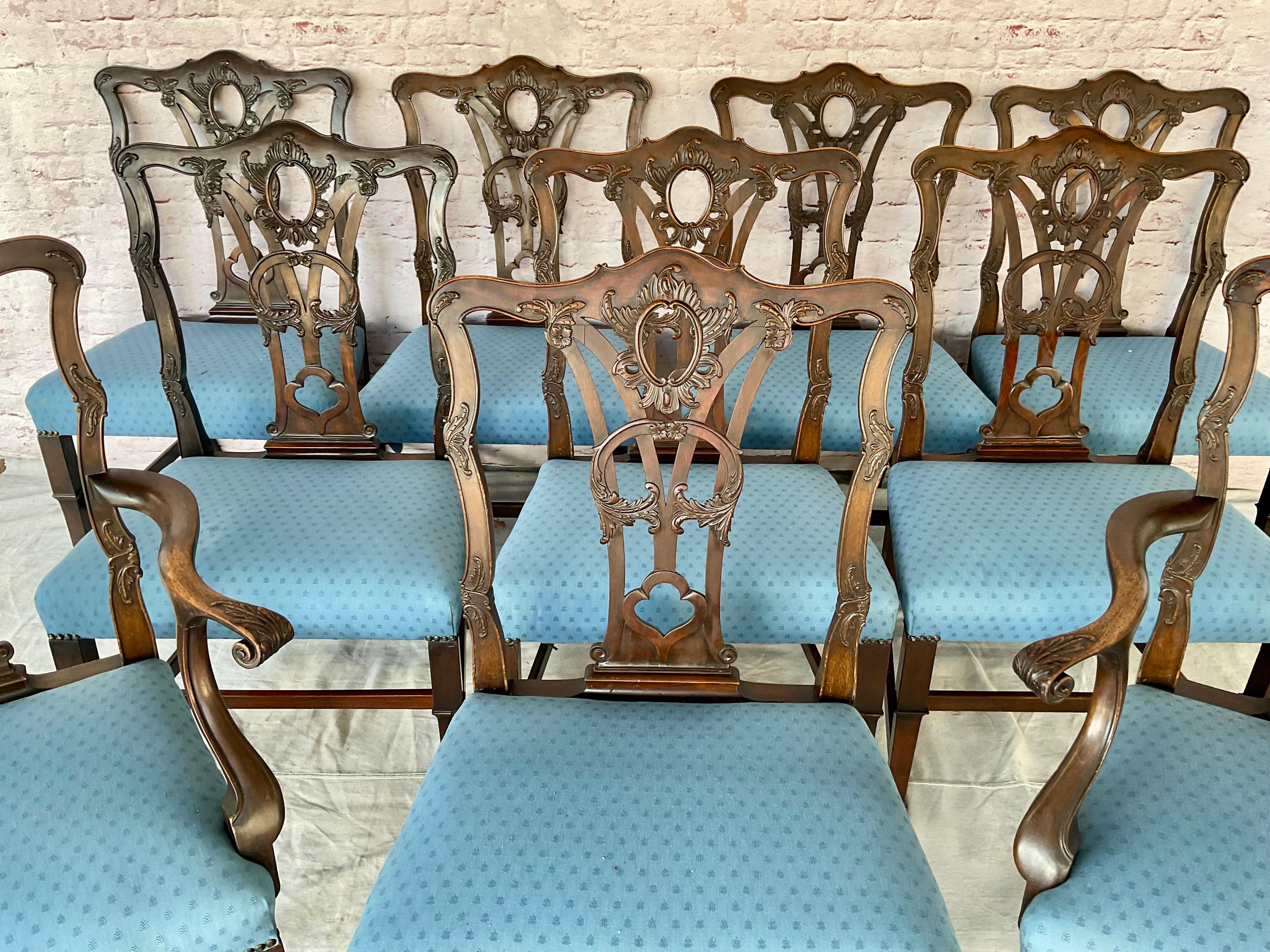 Set of Ten George III Style Chippendale Dining Chairs For Sale 10