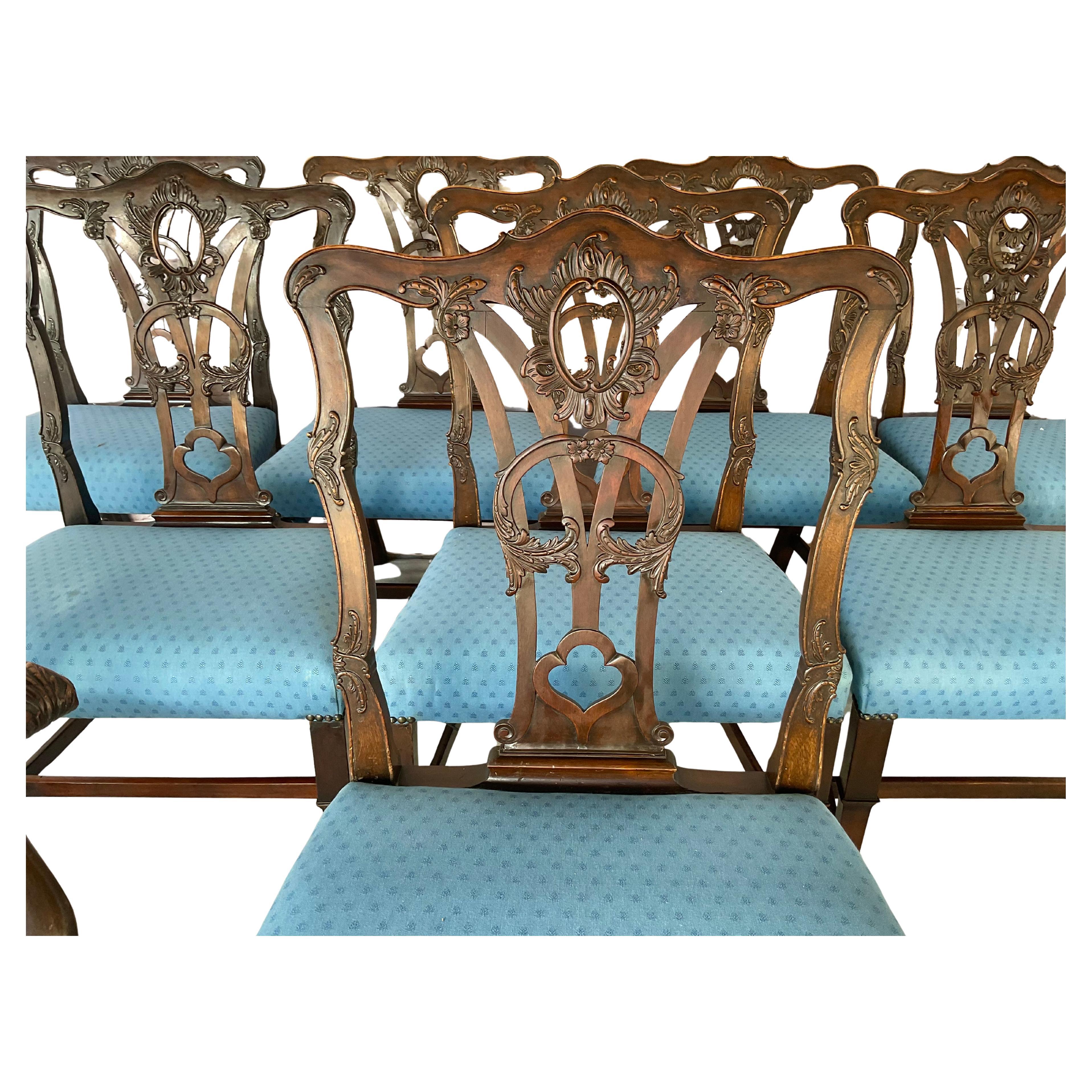 Mahogany Set of Ten George III Style Chippendale Dining Chairs For Sale