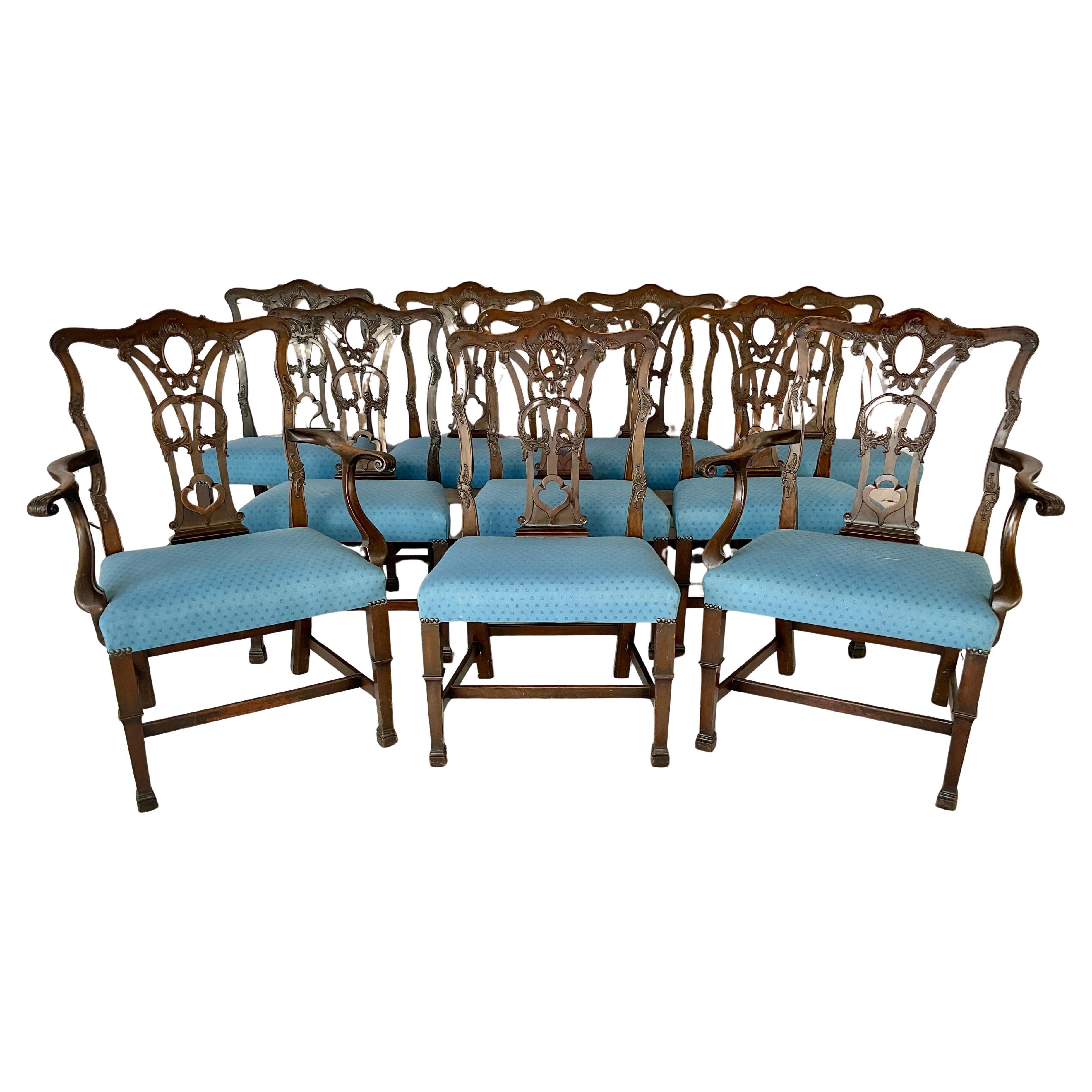 Set of Ten George III Style Chippendale Dining Chairs For Sale