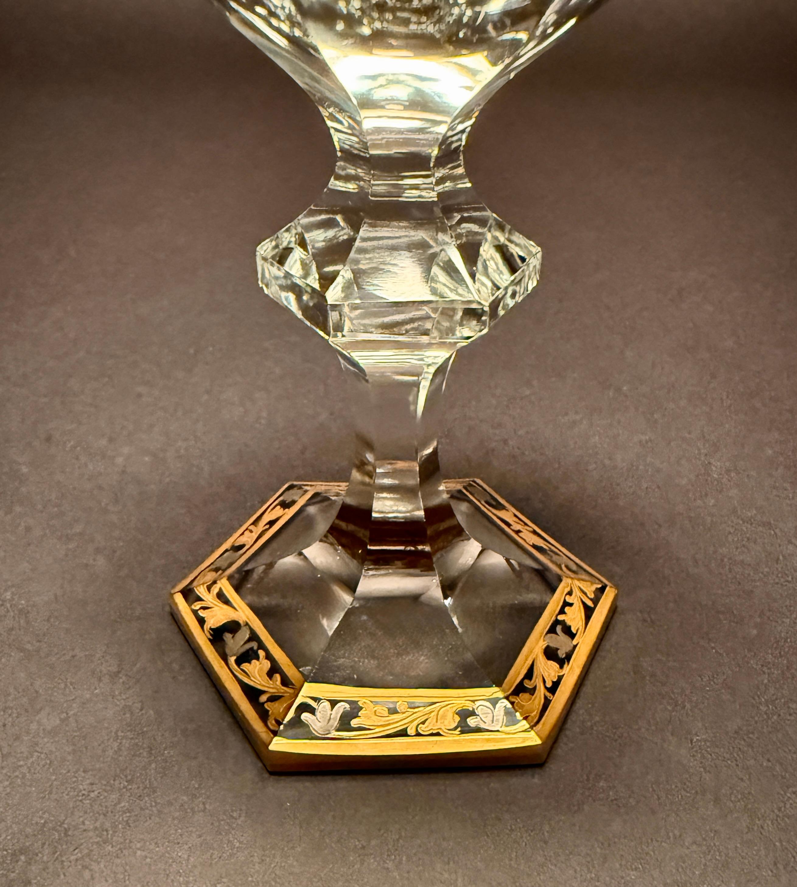 Juego De Diez Copas De Cristal Dorado Y Plateado, A La Manera De Baccarat en venta 1