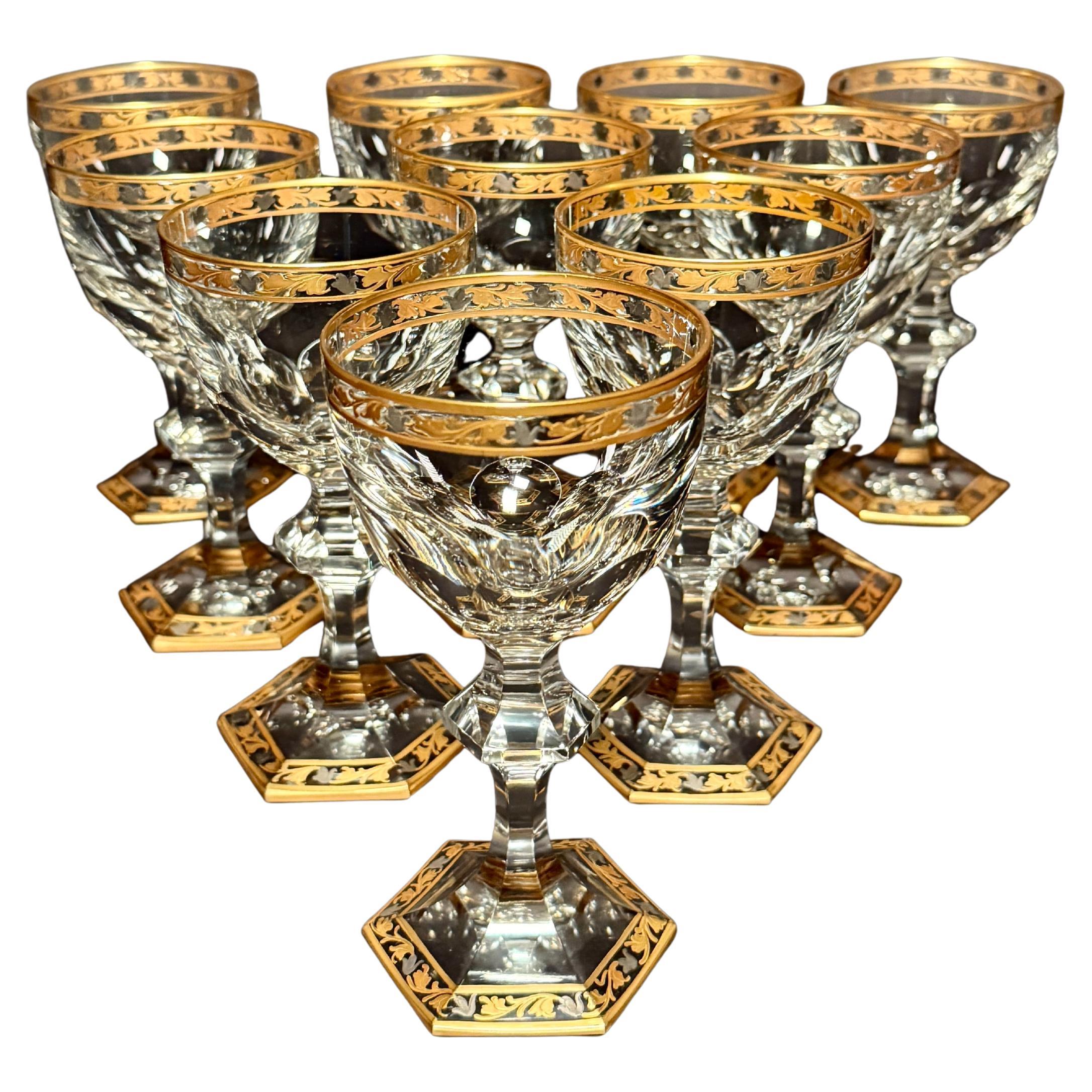 Juego De Diez Copas De Cristal Dorado Y Plateado, A La Manera De Baccarat en venta