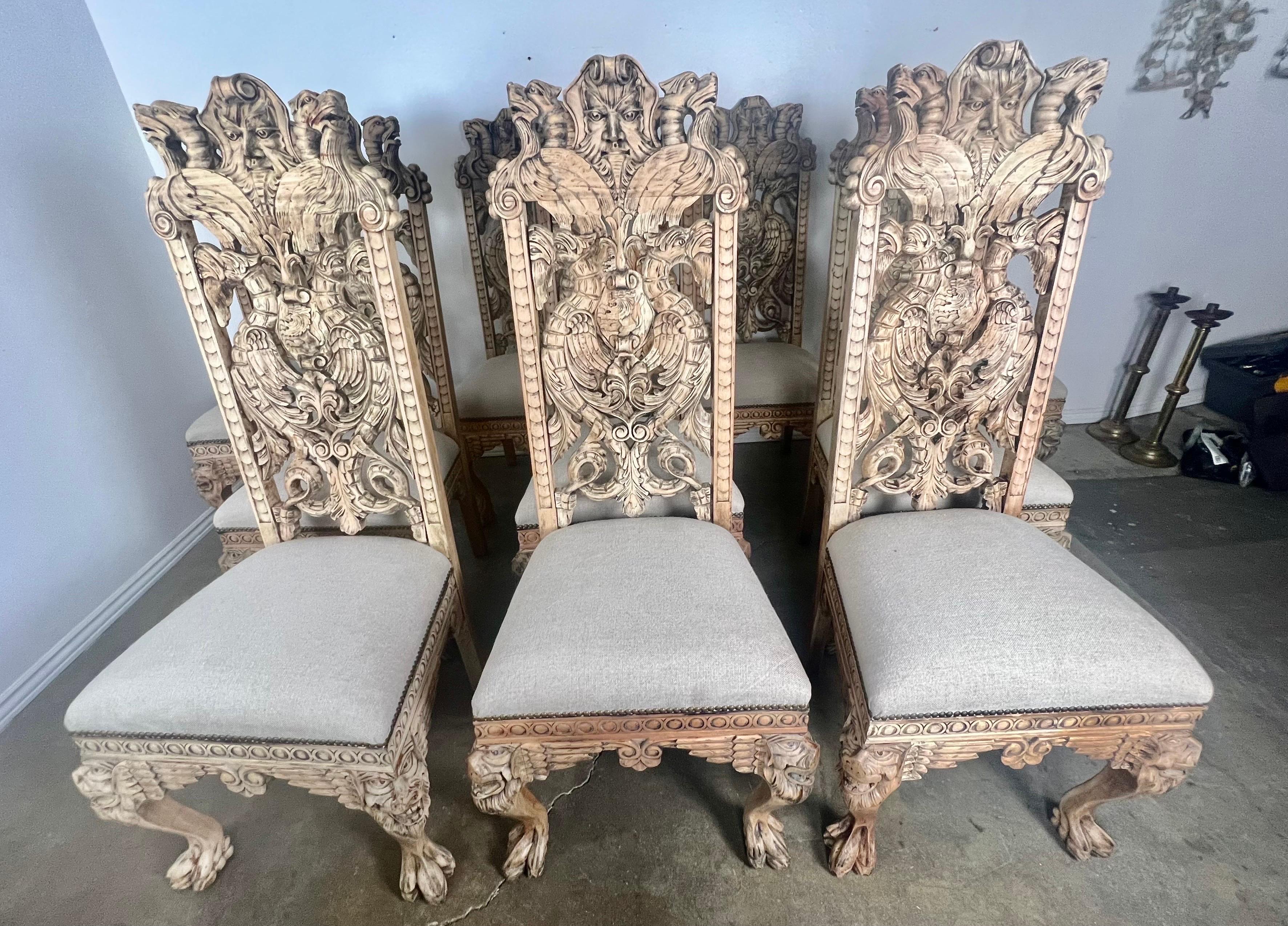 Wood Set of Ten Gothic Style  Carved English Dining Chairs For Sale