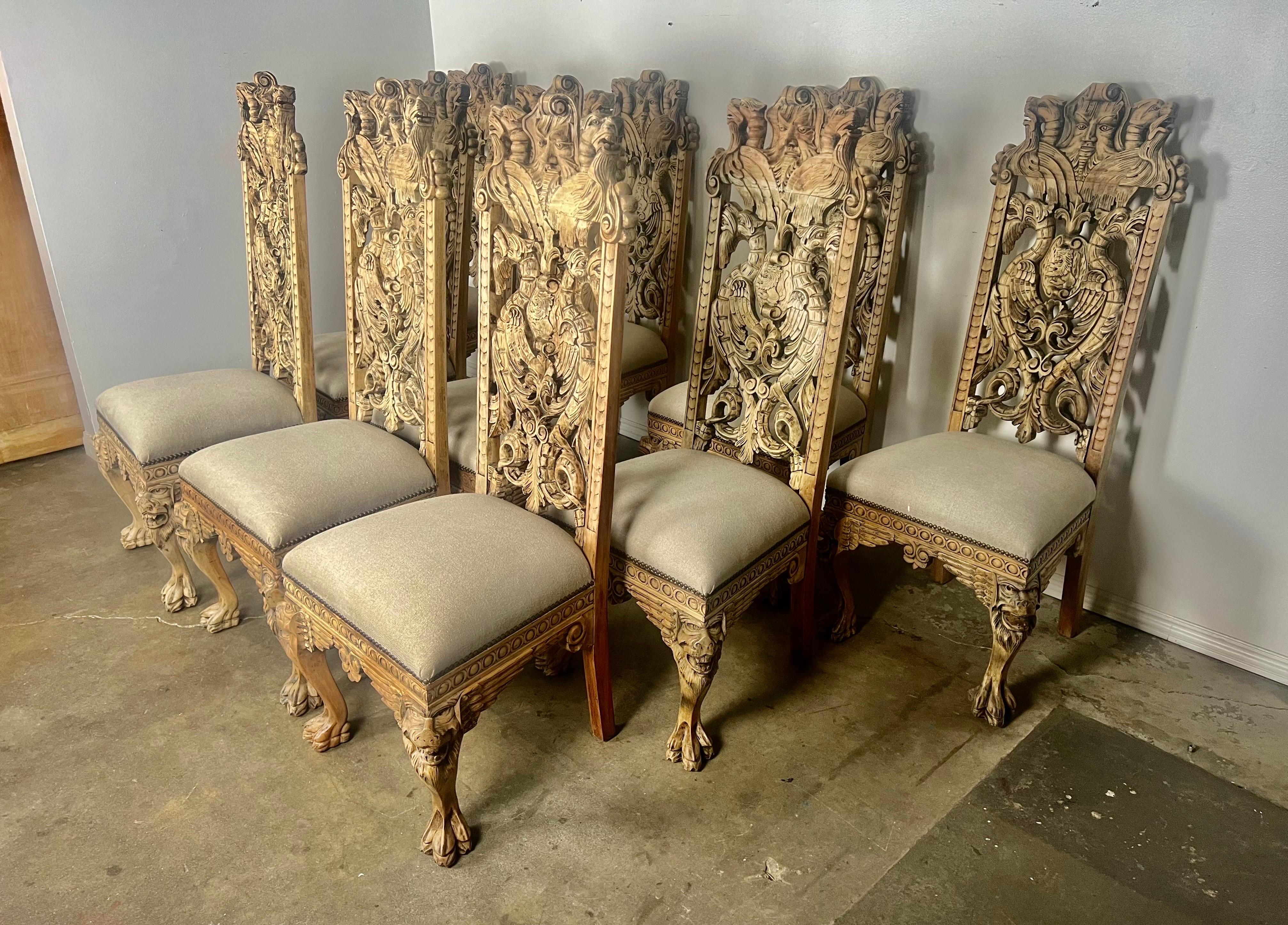 Set of Ten Gothic Style  Carved English Dining Chairs For Sale 1