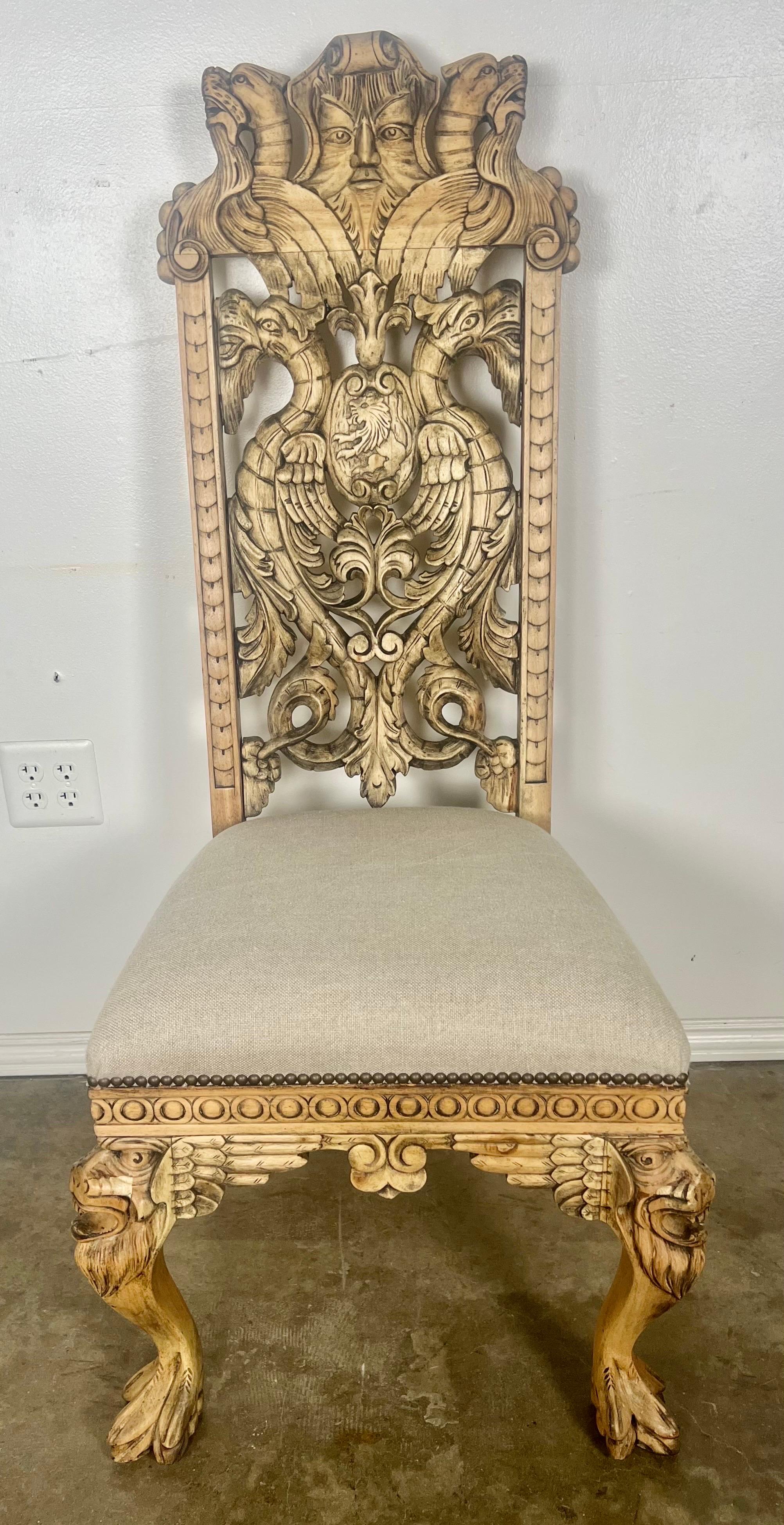 Set of Ten Gothic Style  Carved English Dining Chairs For Sale 6