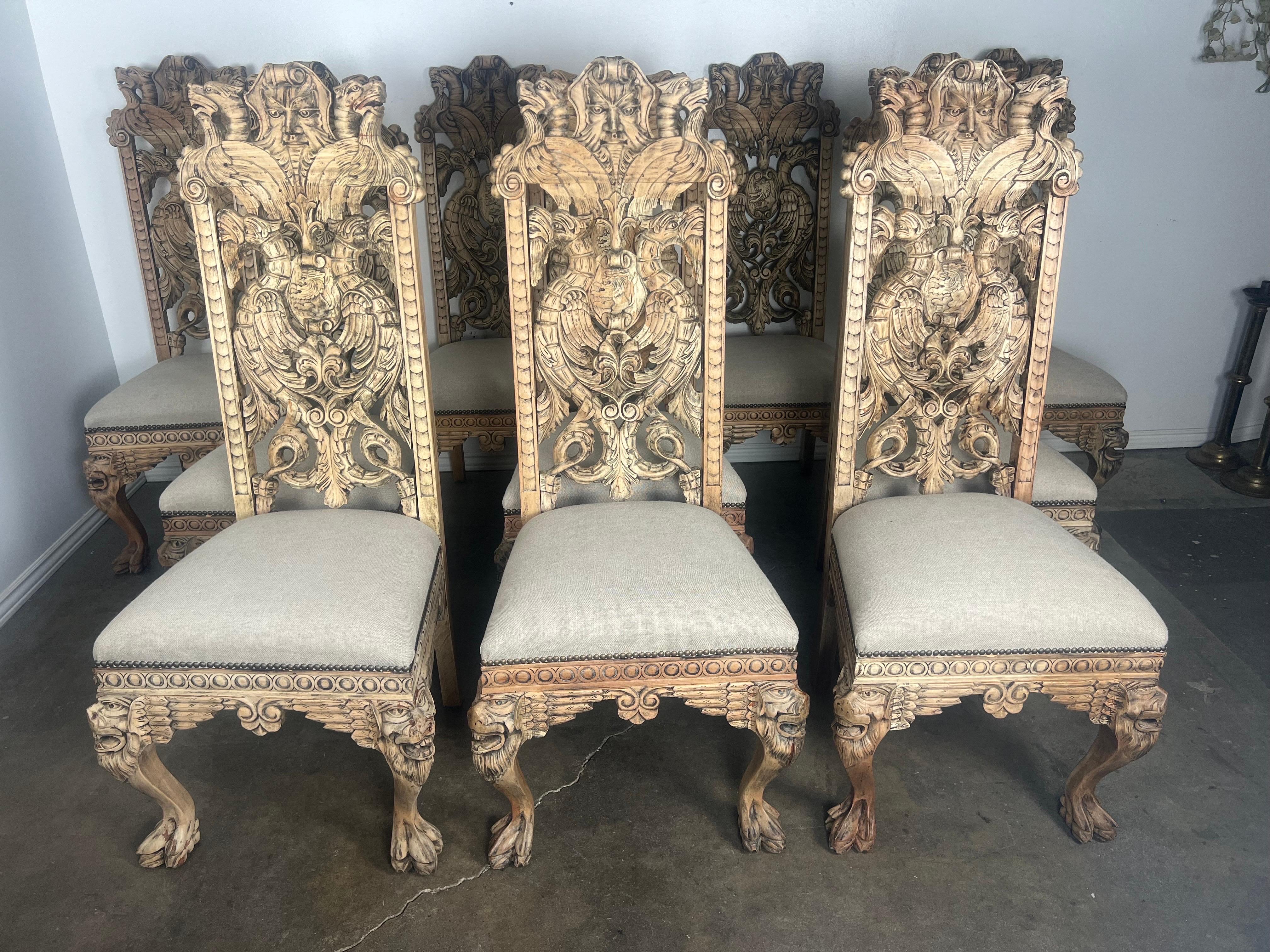 Set of Ten Gothic Style  Carved English Dining Chairs For Sale 9