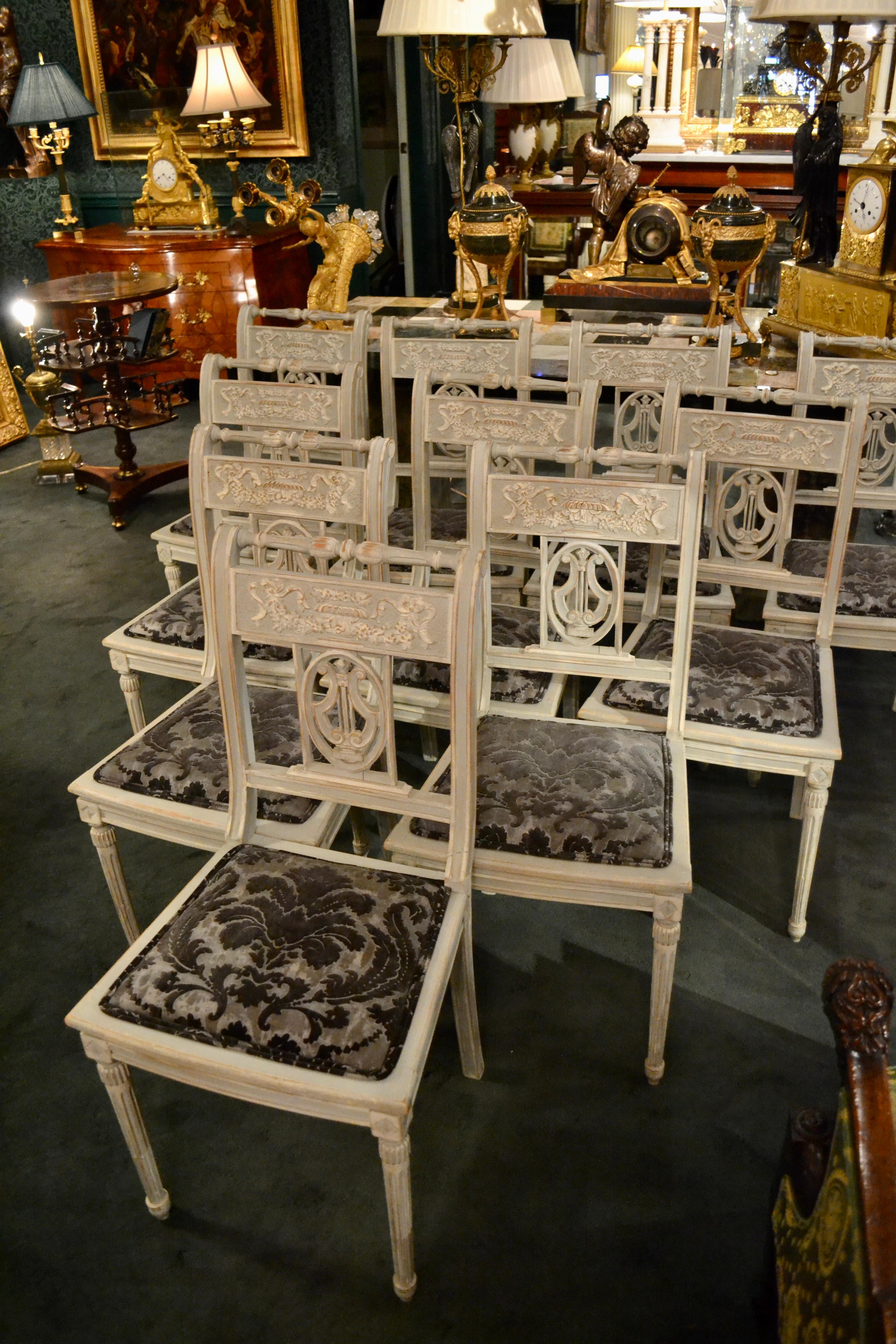 Set of Ten Gustavian Directoire Style Painted Side Chairs 7