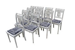 Set of Ten Gustavian Directoire Style Painted Side Chairs