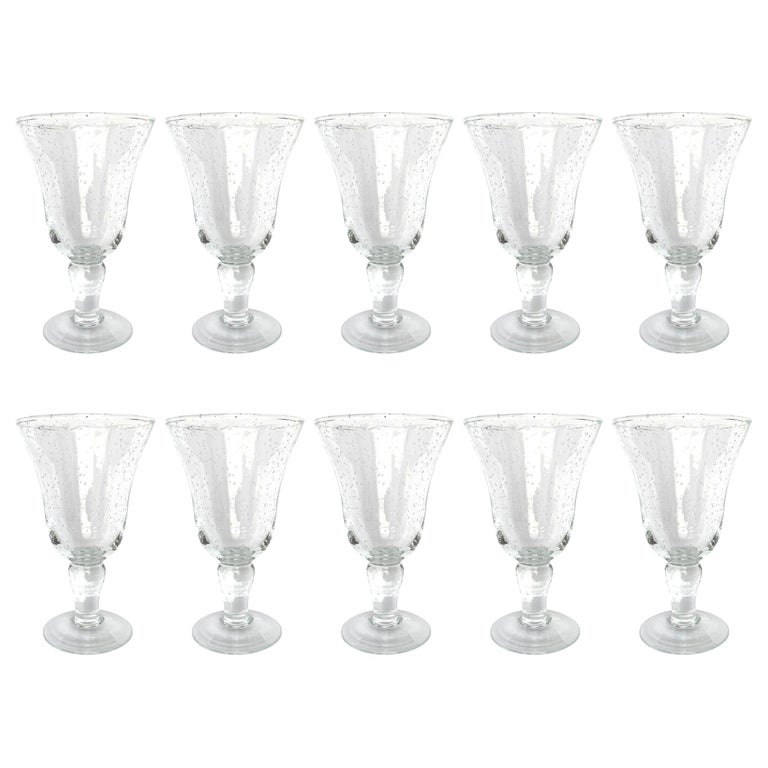 Set of Ten Hand Blown Wine Glasses For Sale