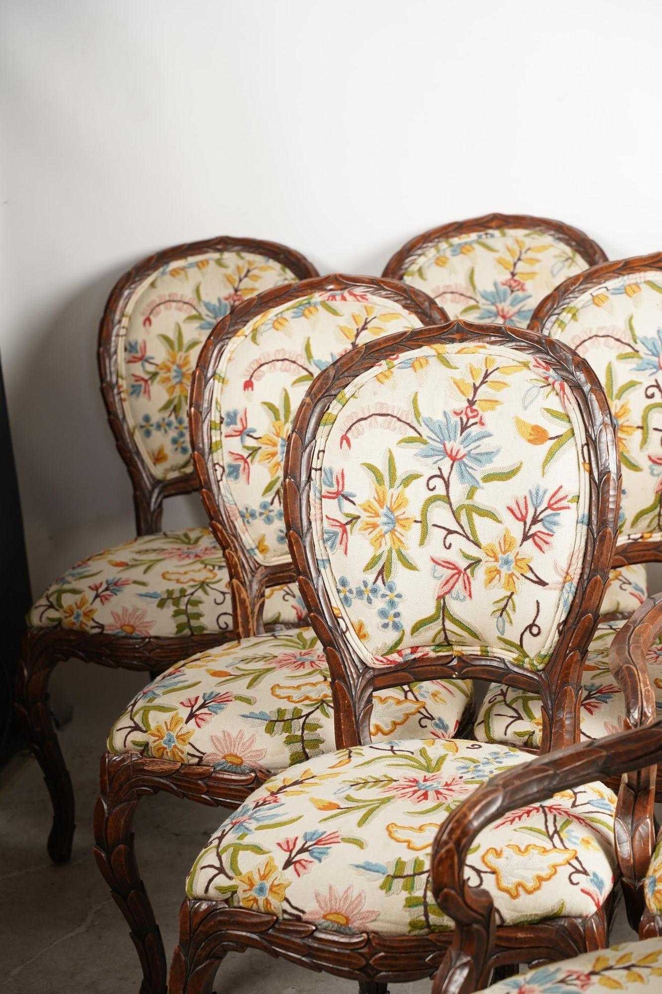 Set of Ten Hand Carved Chairs, 1960's In Good Condition For Sale In Los Angeles, CA