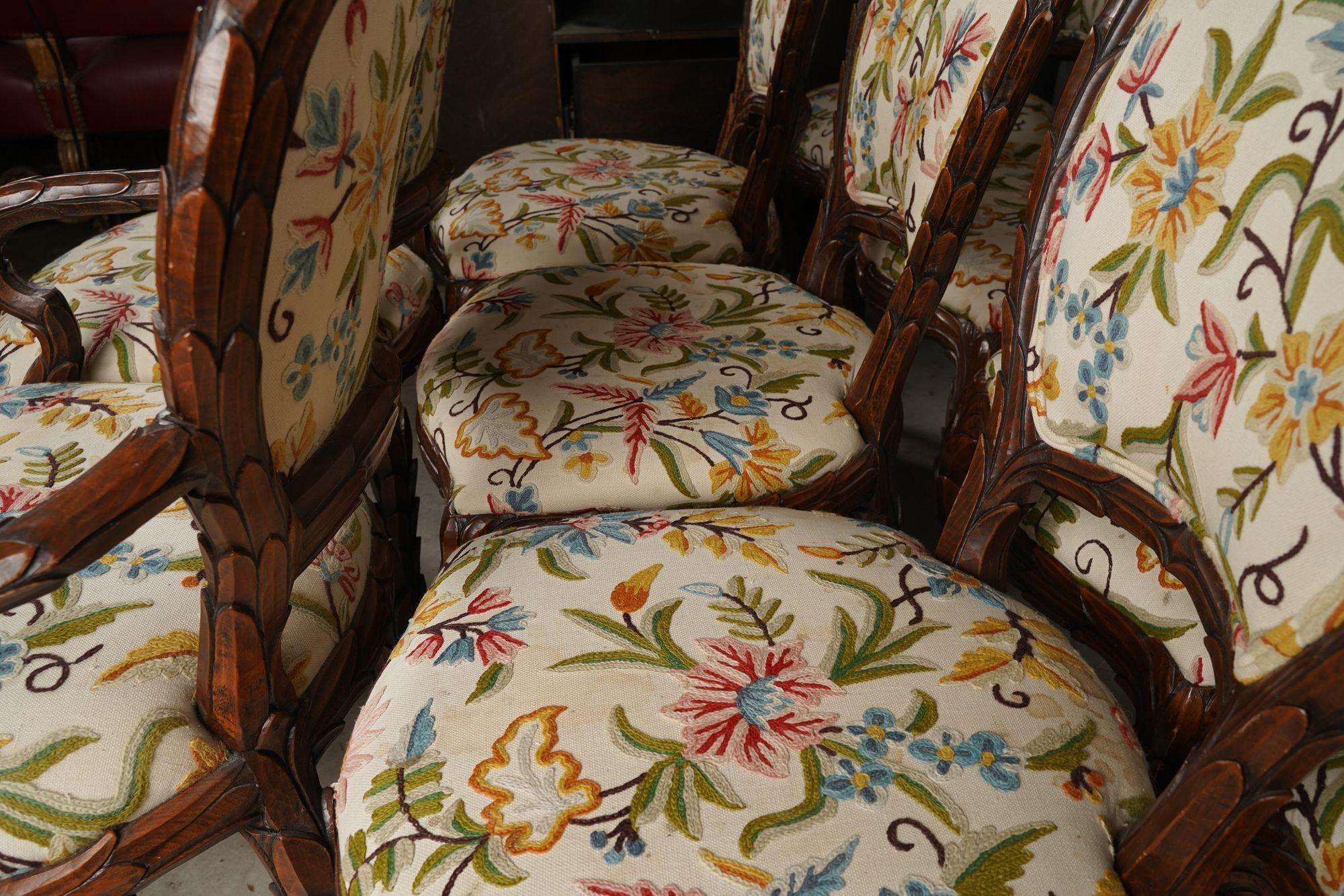 Mid-20th Century Set of Ten Hand Carved Chairs, 1960's For Sale