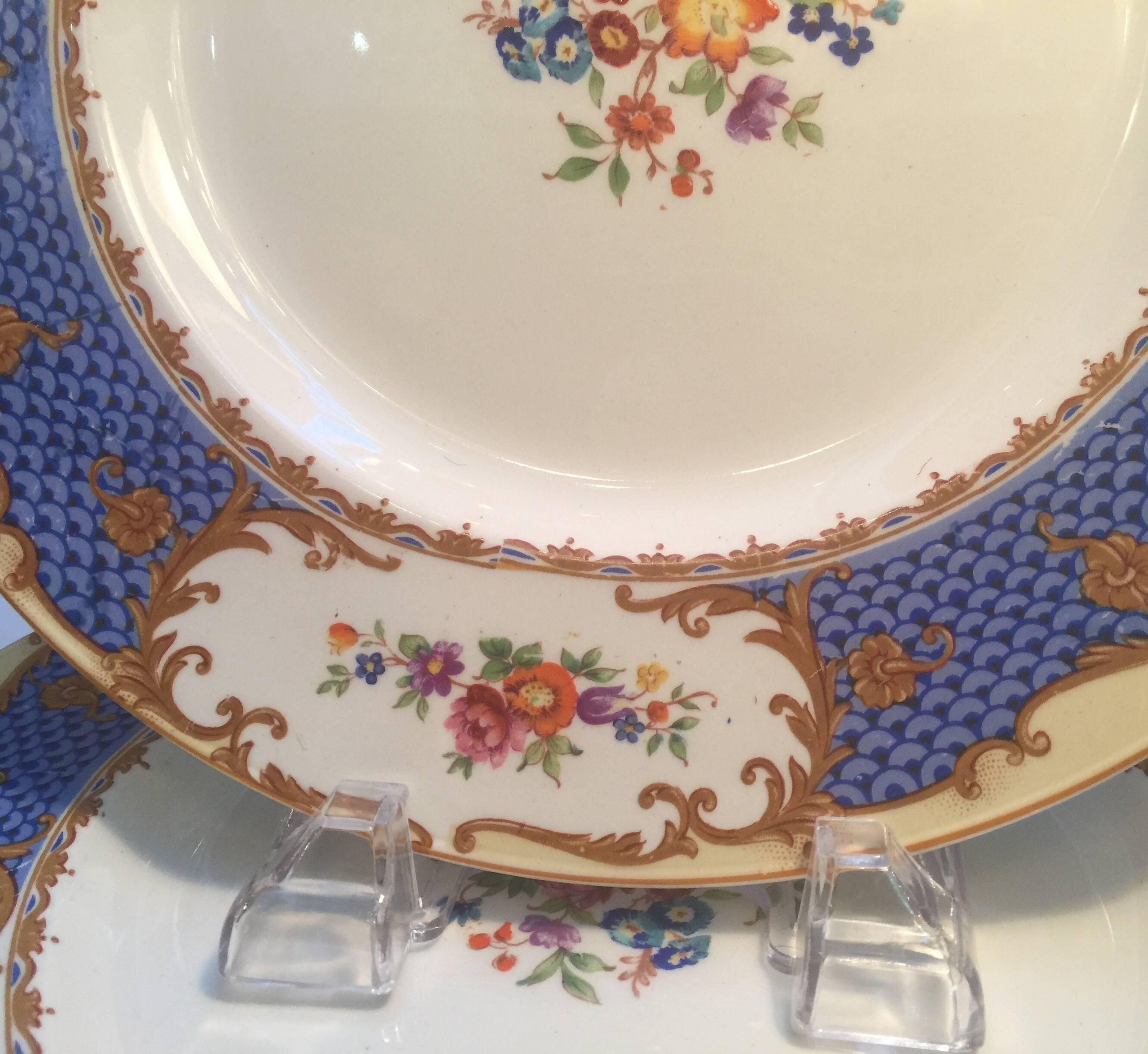 Edwardian Set of Ten Hand Painted English Service Plates