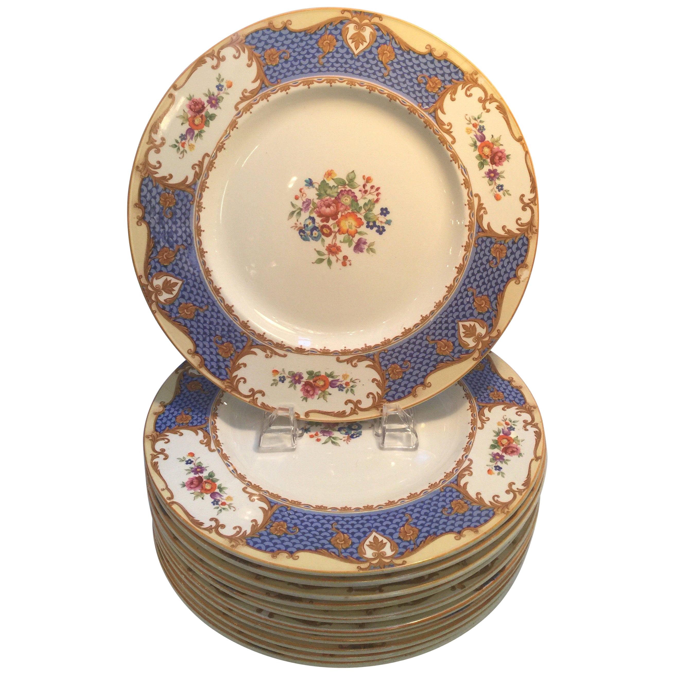 Set of Ten Hand Painted English Service Plates