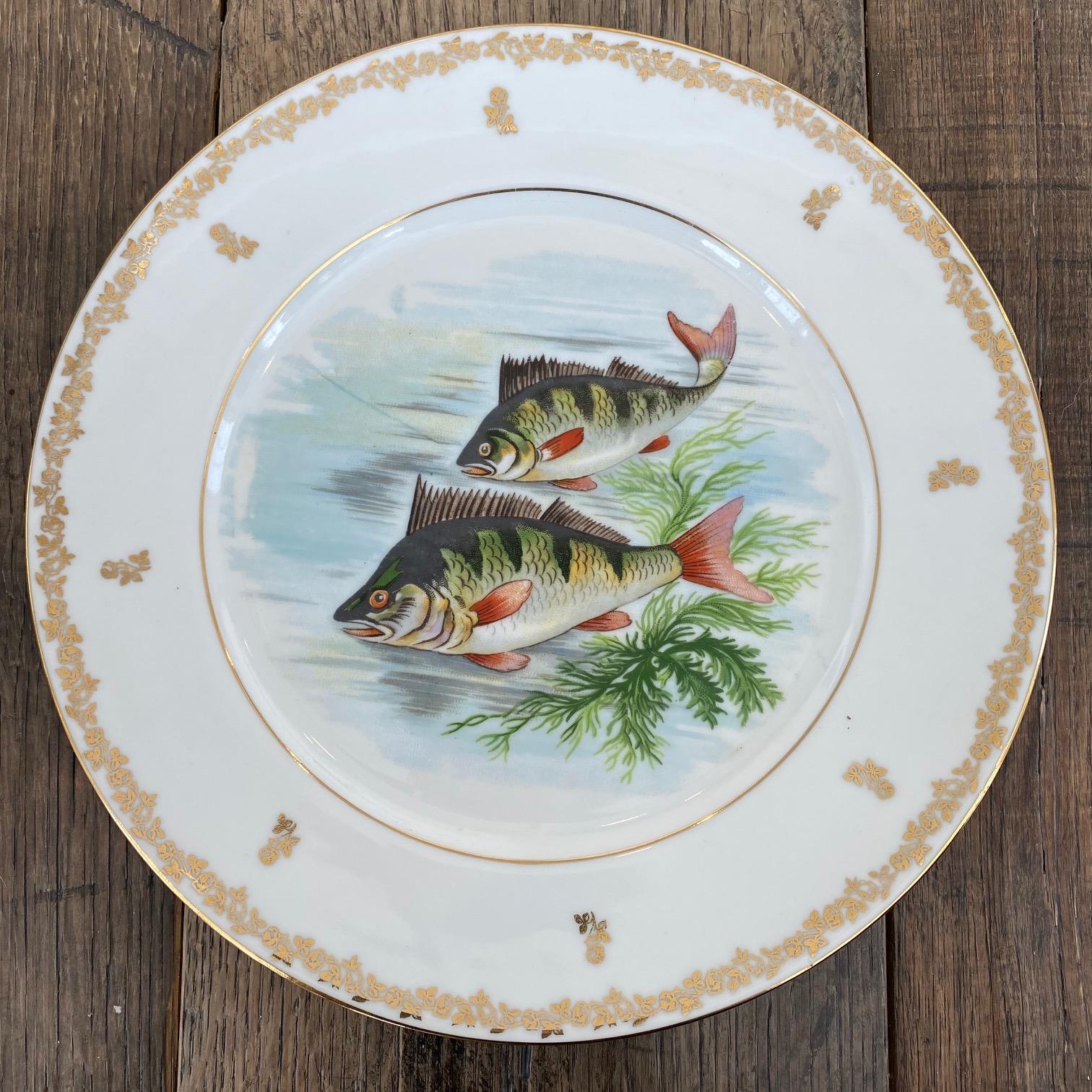 Set of Ten Hand Painted Fish Dinner Plates from Limoges 1