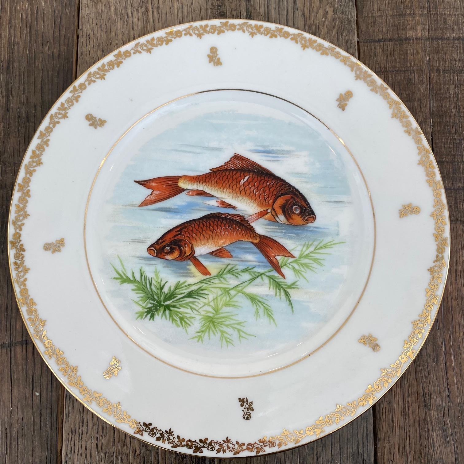 Set of Ten Hand Painted Fish Dinner Plates from Limoges 2