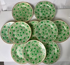 Set Ten Hand-Painted Plates Spode Chrysanthemum Swirl Pattern England Circa 1810