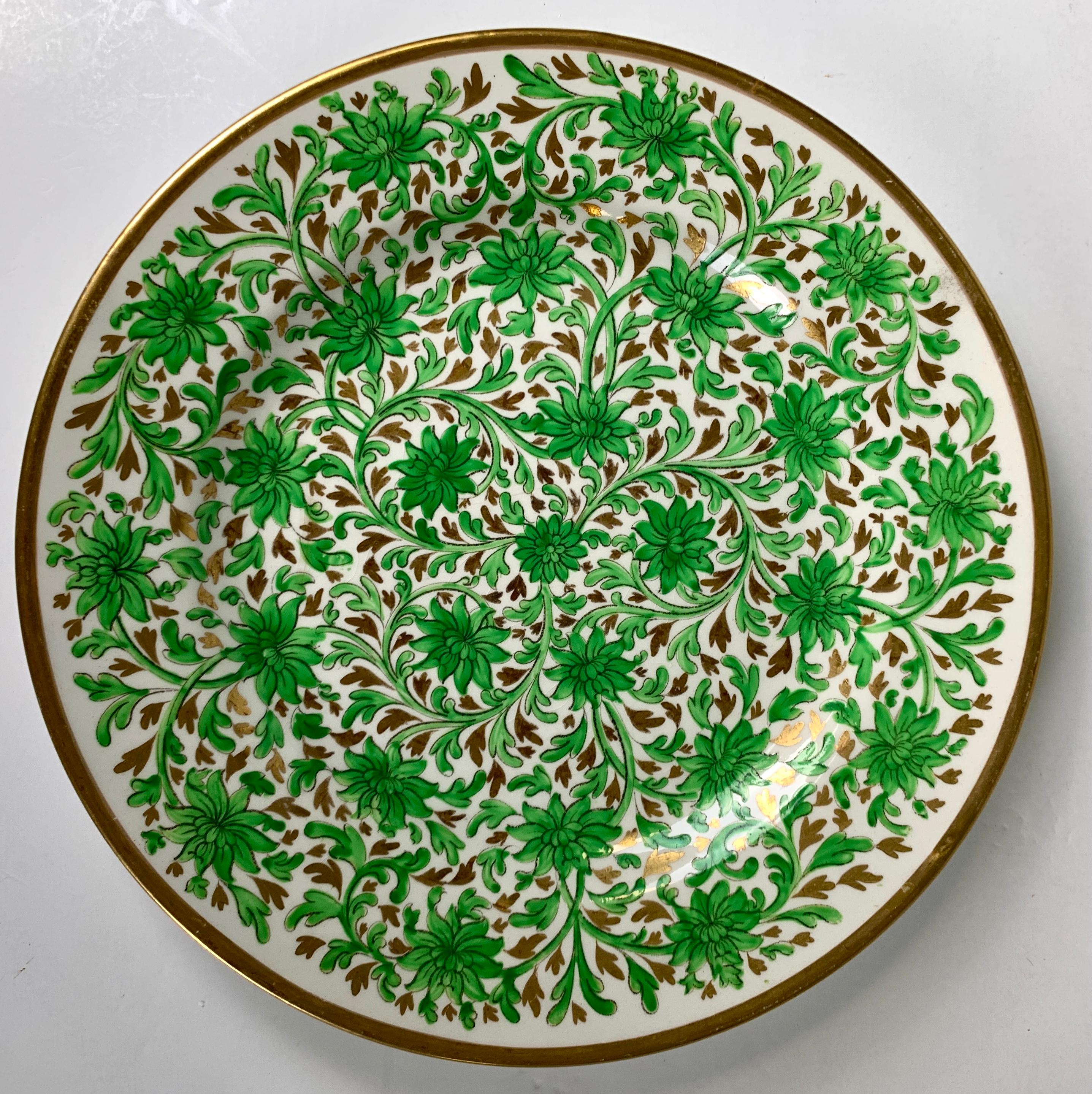 19th Century Set Ten Hand-Painted Plates Spode Chrysanthemum Swirl Pattern England Circa 1810