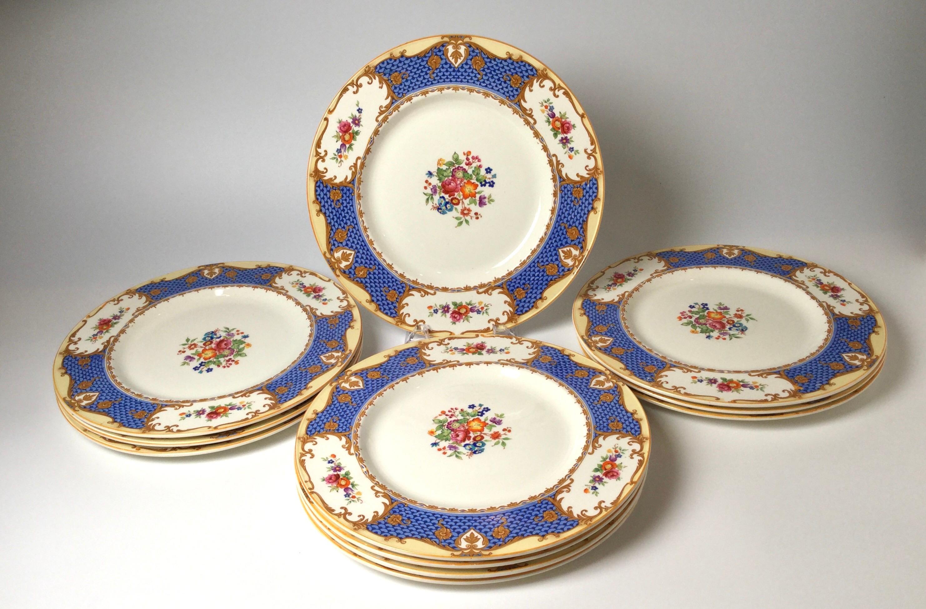 Set von zehn handbemalten Servicetellern von Alfred Meakin, England (Edwardian)