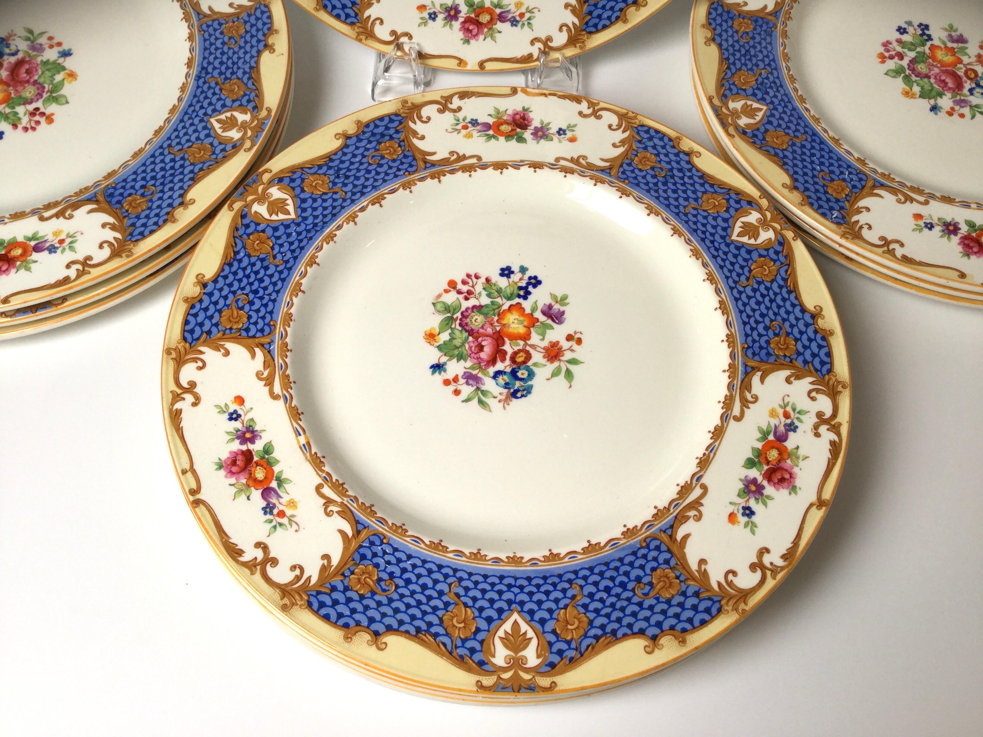 Set von zehn handbemalten Servicetellern von Alfred Meakin, England (Englisch)