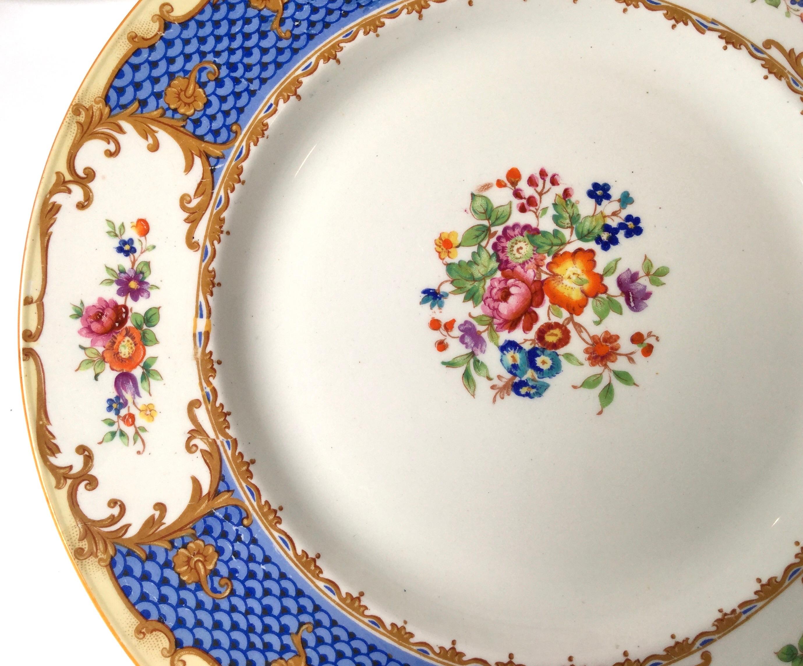 Set von zehn handbemalten Servicetellern von Alfred Meakin, England (Frühes 20. Jahrhundert)