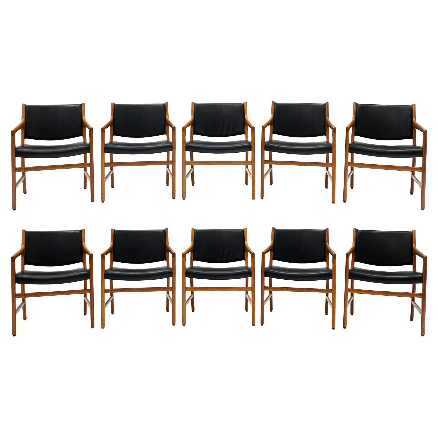 Set of Ten Hans Wegner Armchair Dining Chairs for Johannes Hansen, Denmark, 1965