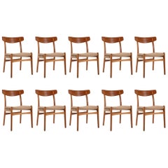 Set of Ten Hans Wegner Oak and Paper Cord Model CH-23 Dining Chairs