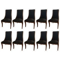 Set of Ten Henredon Matching Dining Chairs with Black Velvet Upholstery